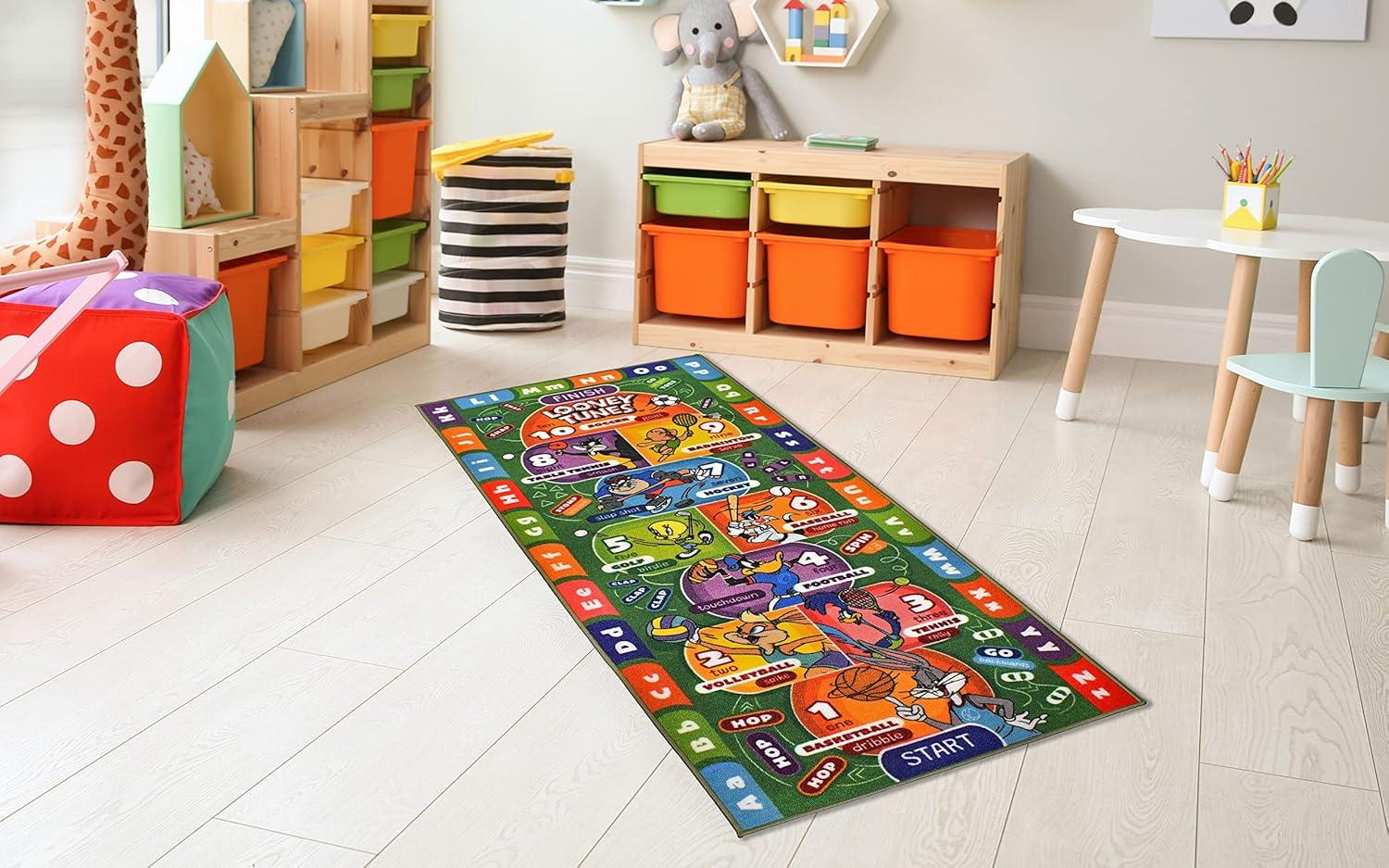 Looney Tunes Educational Hopscotch Kids Rug with ABCs and Numbers