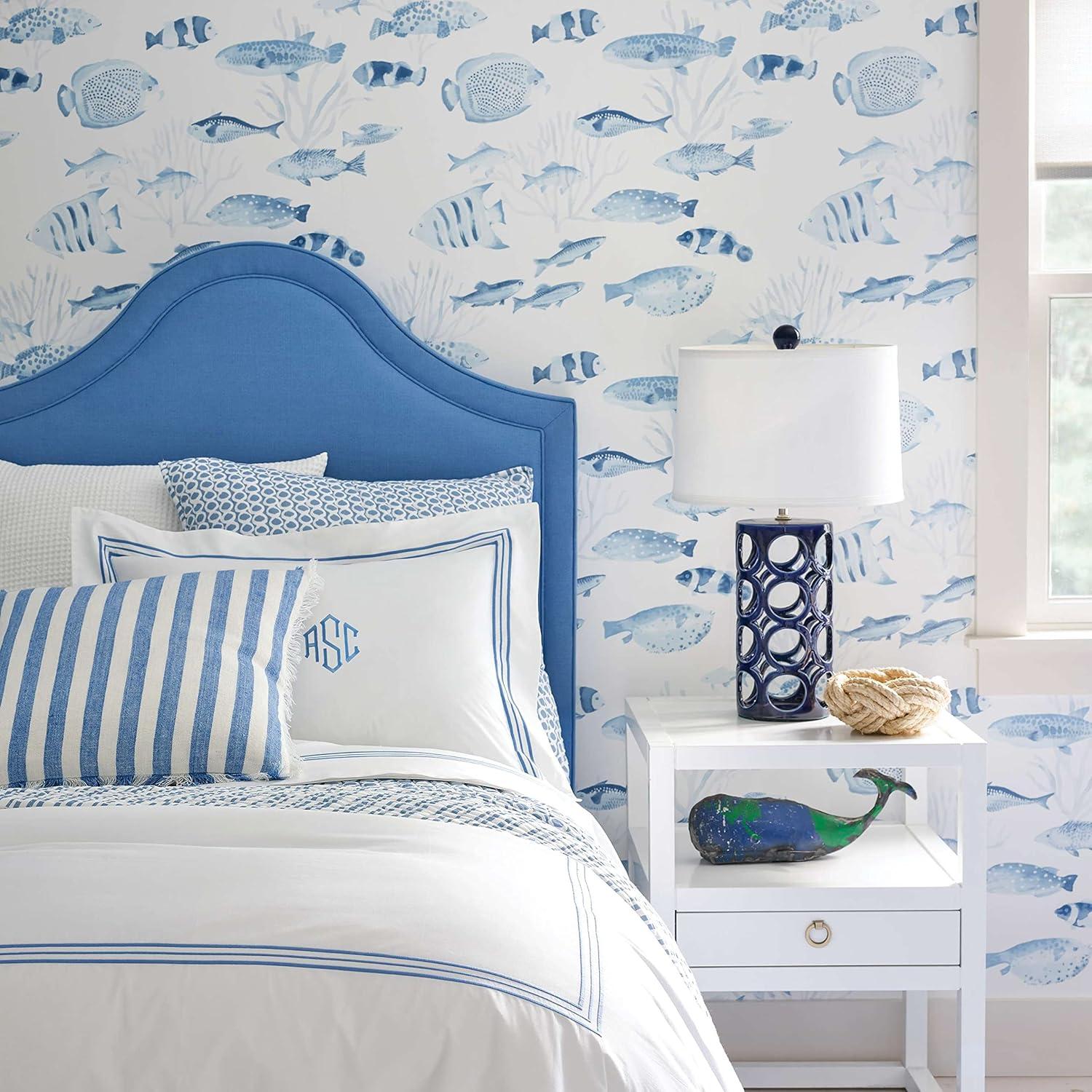 Euro Size French Blue Cotton Embroidered Sham