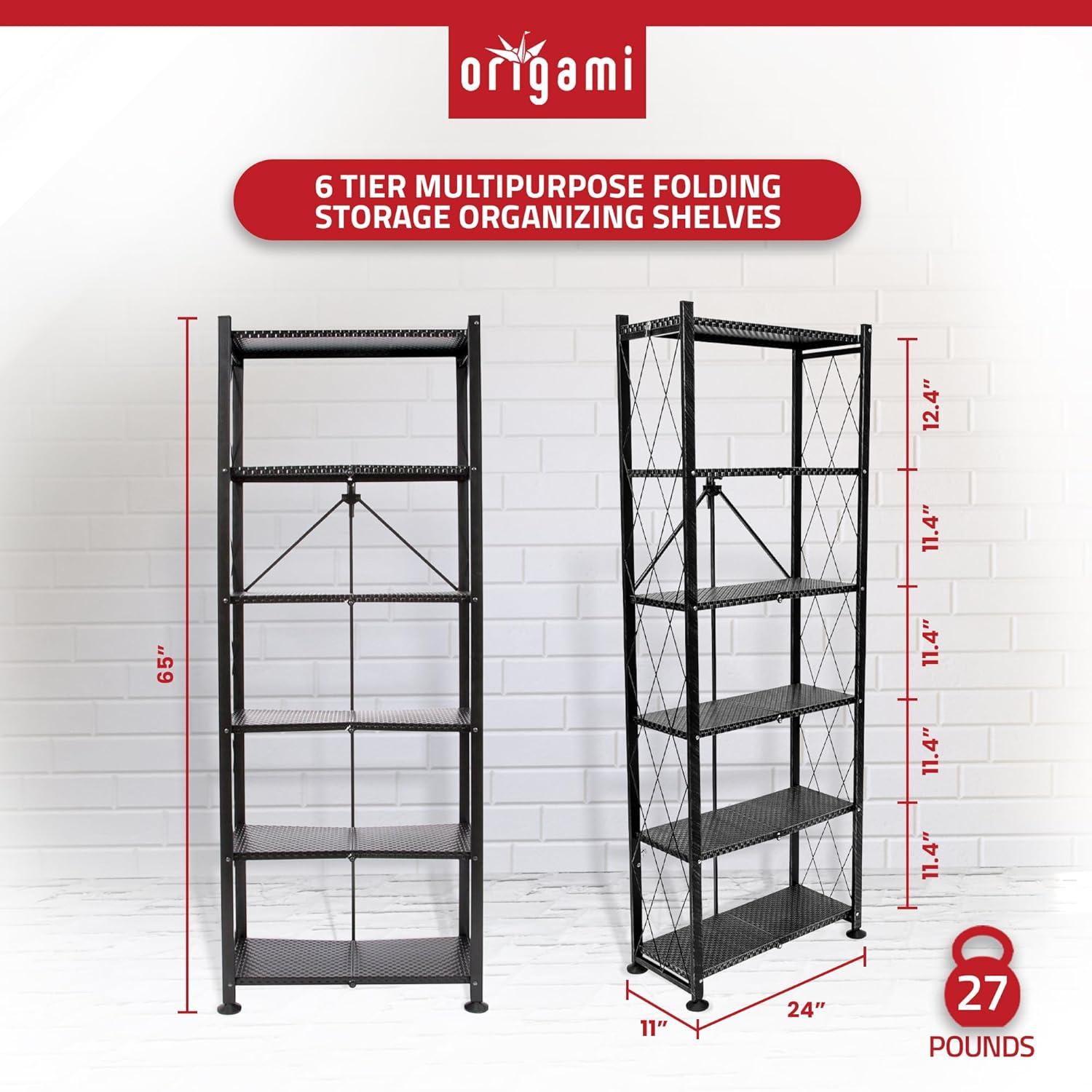 Origami Foldable 6-Shelf Classic Stamped Steel Bookcase