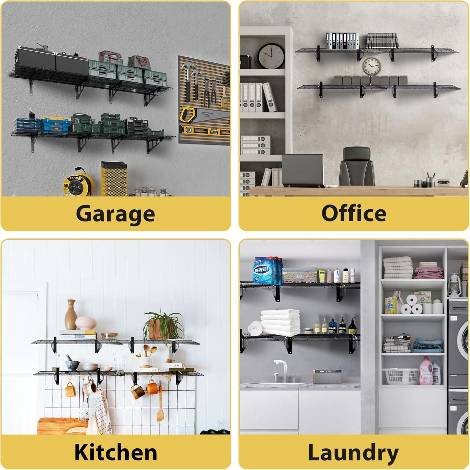 Garvee 2-Pack 1x6ft Garage Wall Shelving, Garage Storage Wall Garage Shelves for Wall Storage, 600lbs Load Capacity, 12-inch-by-72-inch