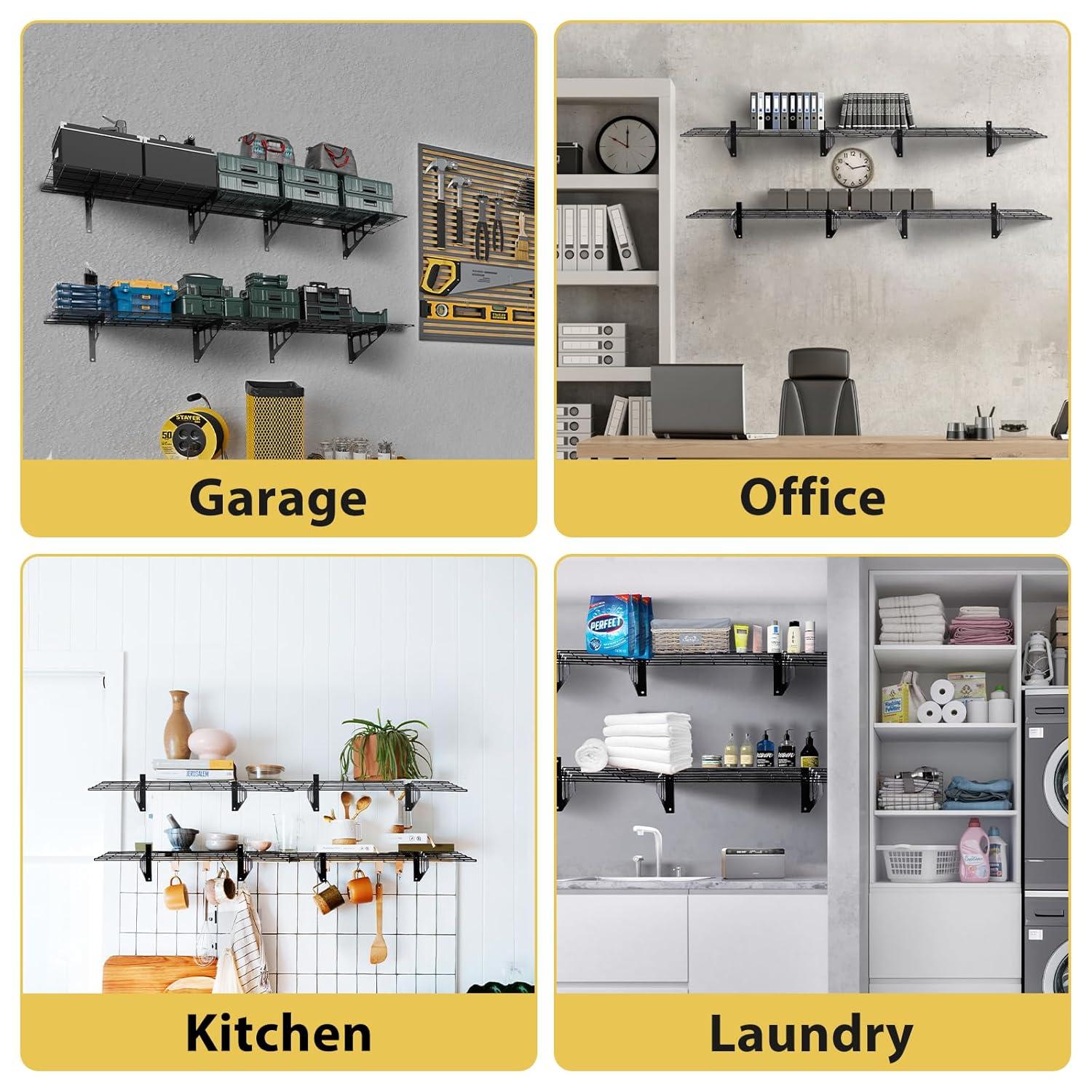 Garvee 2-Pack 1x6ft Garage Wall Shelving, Garage Storage Wall Garage Shelves for Wall Storage, 600lbs Load Capacity, 12-inch-by-72-inch