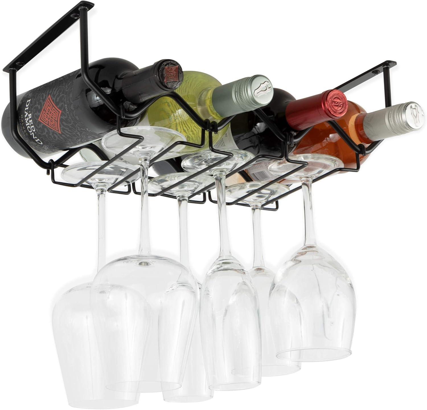 Wallniture  Piccola Under Cabinet Wine Bottle Holder and Stemware Rack Black