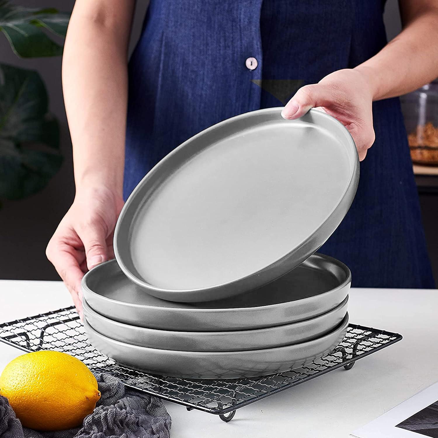 Bruntmor Set of 4 Elegant Matte 11" Round Ceramic Dinner Plates, White