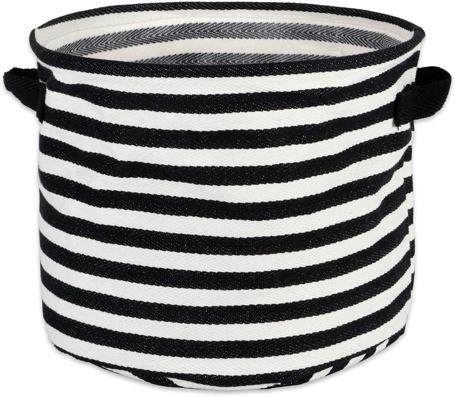 DII Cabana Stripe Laundry Collection, Waterproof Hamper, Medium Round, 12x9.5", Black, 2 Piece