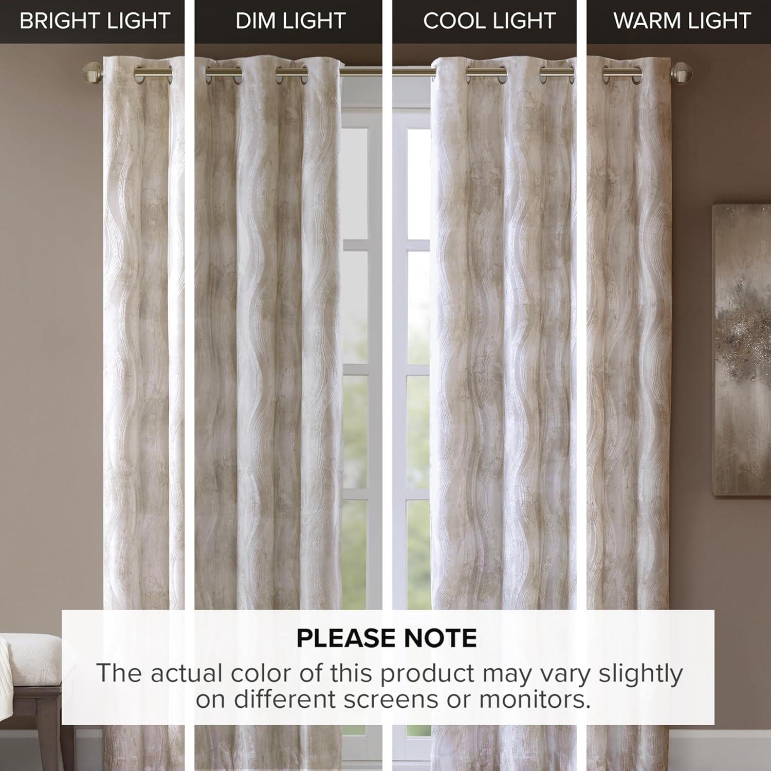 Madison Park Victorio Printed Jacquard Grommet Top Total Blackout Curtain Panel