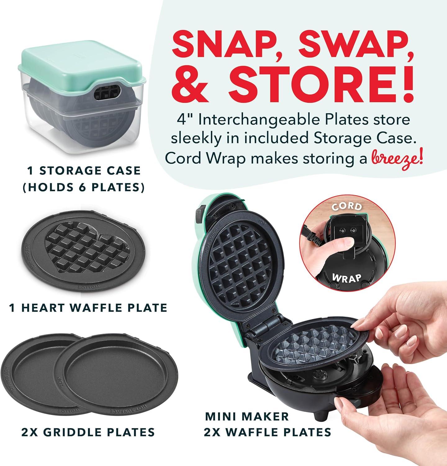 Multi-Plate Mini Maker Waffle & Griddle Plates Compact Design