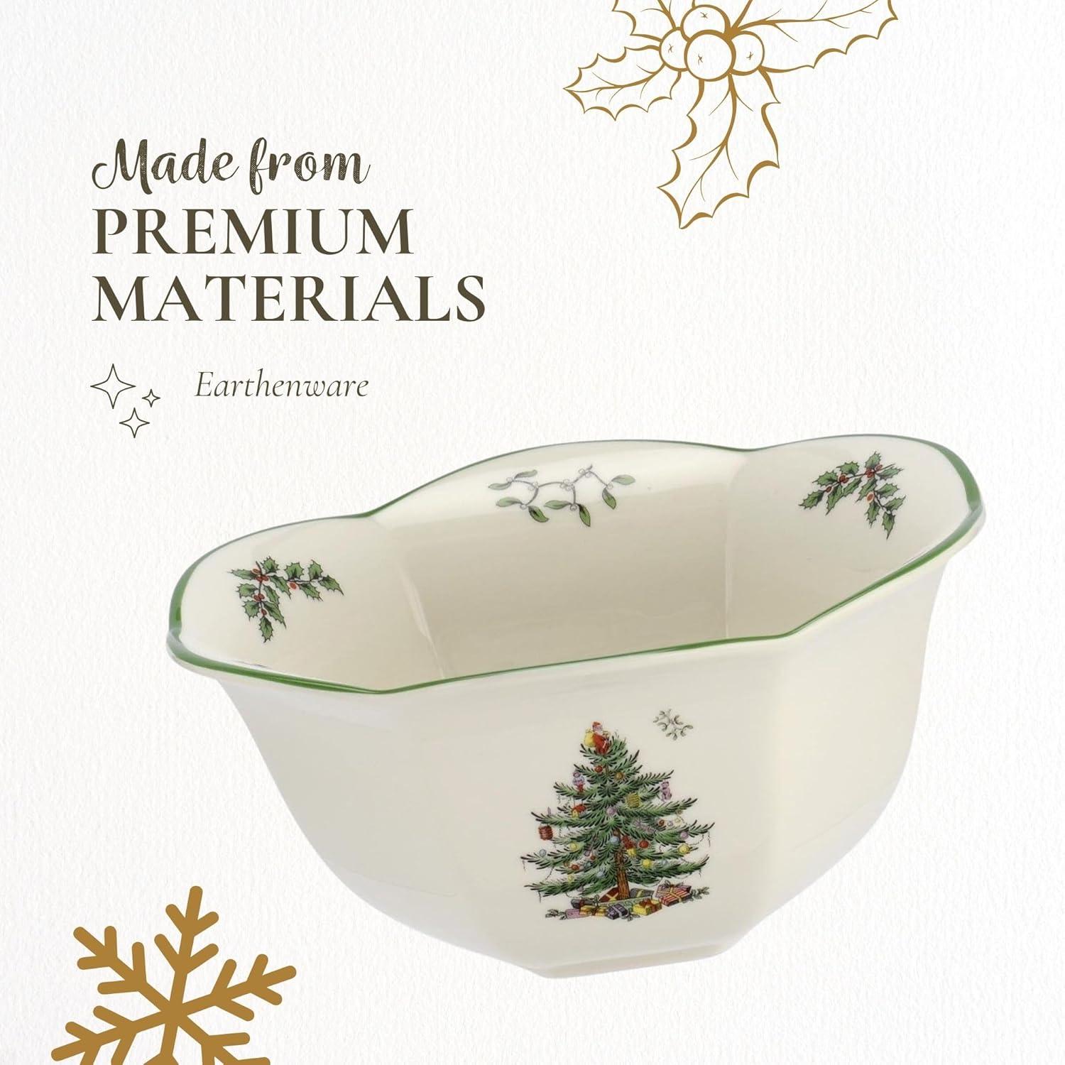 Spode Christmas Tree Hexagonal Nut Bowl, 7 Inch Decorative Bowl for Nuts, Candy and Christmas Treats