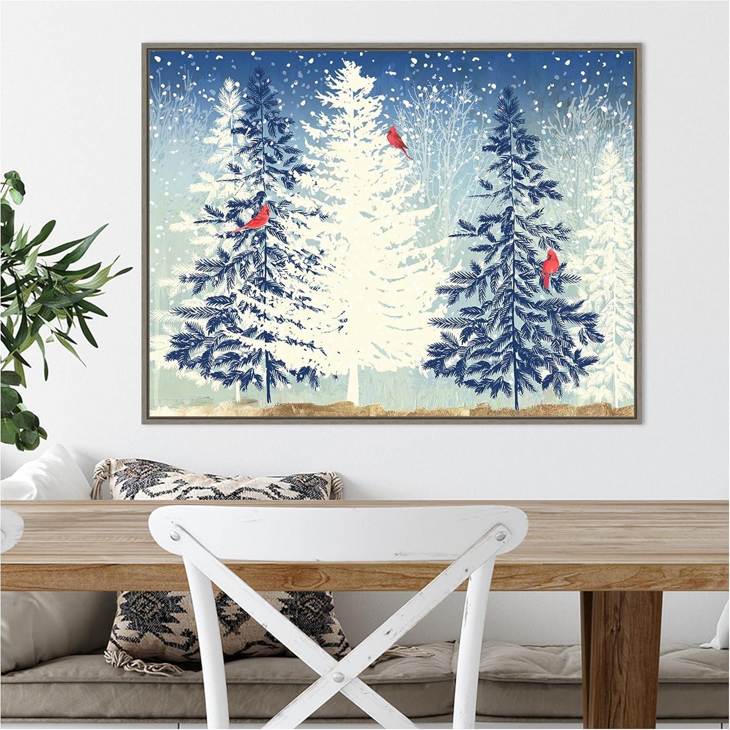 30" x 22" Snowy Christmas Trees Framed Wall Canvas - Amanti Art: PI Studio Holiday Decor