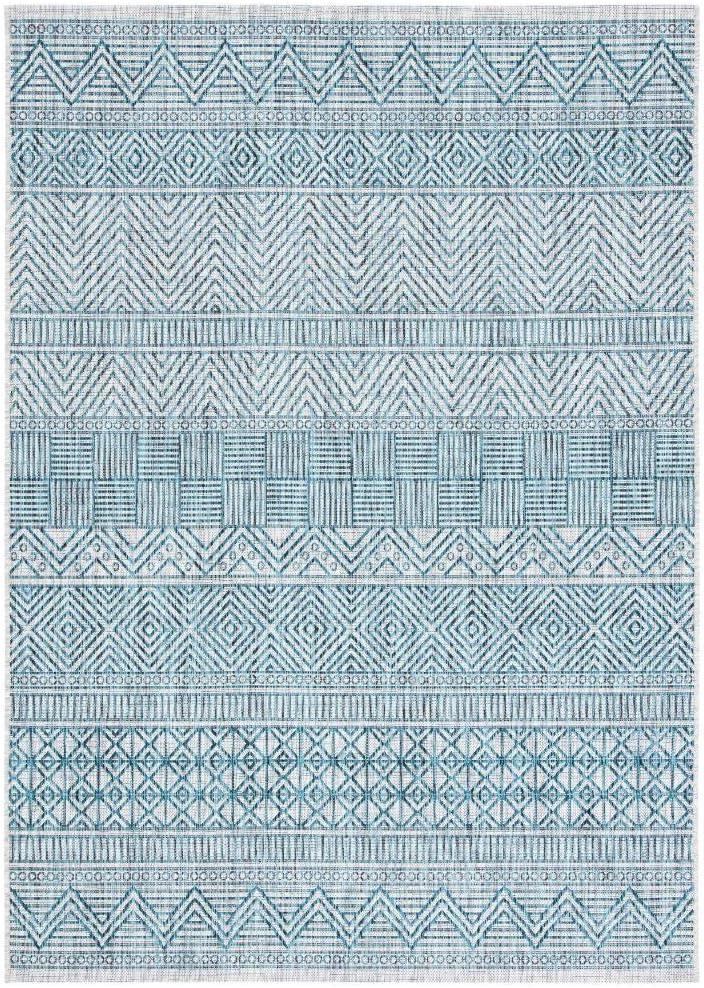 Grey and Teal 9' x 12' Synthetic Geometric Area Rug