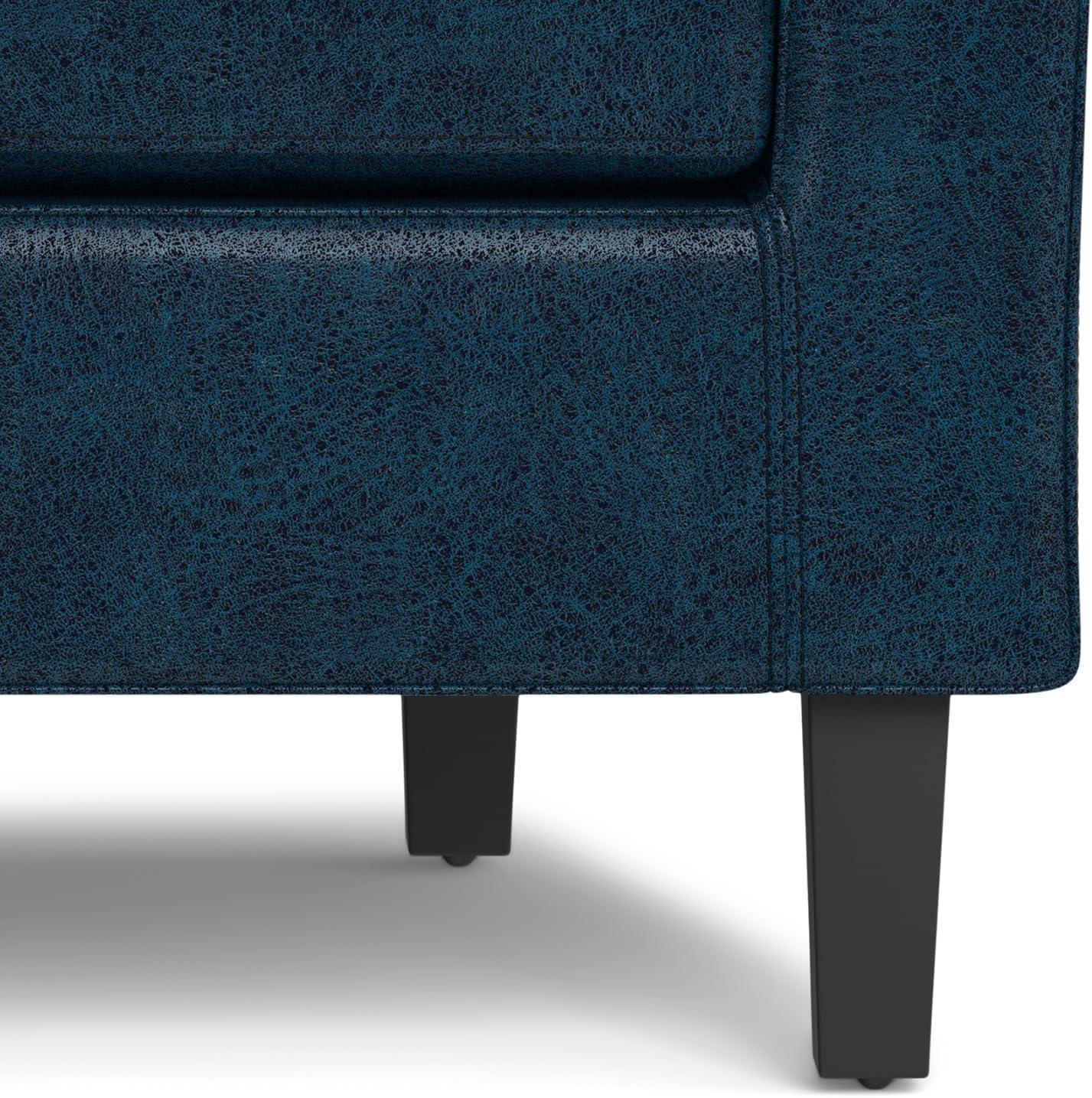 Simpli Home Austin 30" Contemporary Tub Chair in Dark Blue Faux Leather