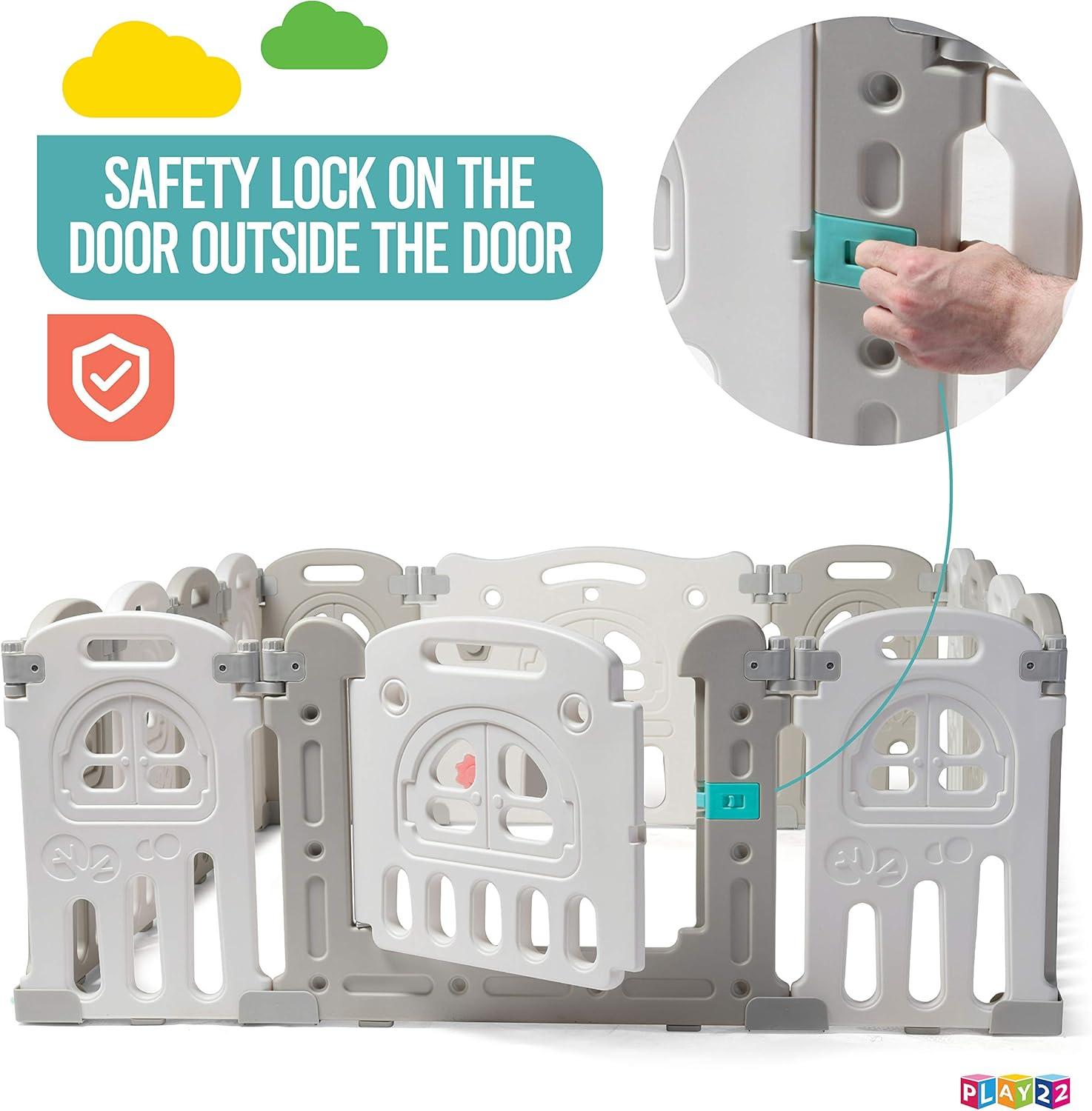 Play22 Foldable Baby Playpen 14 Panel - Kids Safety Activity Play Center - Safety Play Yard Play Pens for Babies - Safety Gates for Indoor and Outdoor Play - Adjustable Shape