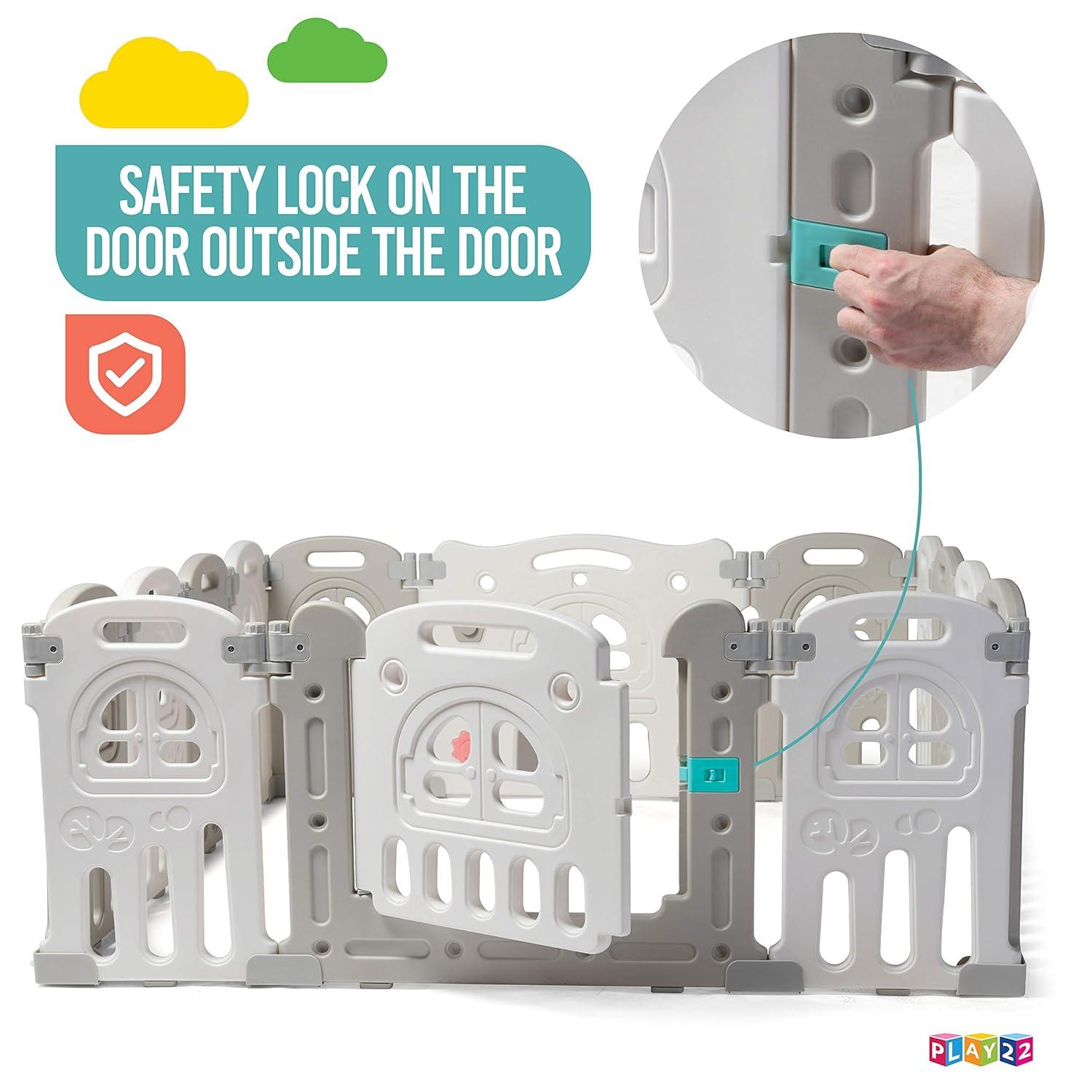 Play22 Foldable Baby Playpen 14 Panel - Kids Safety Activity Play Center - Safety Play Yard Play Pens for Babies - Safety Gates for Indoor and Outdoor Play - Adjustable Shape