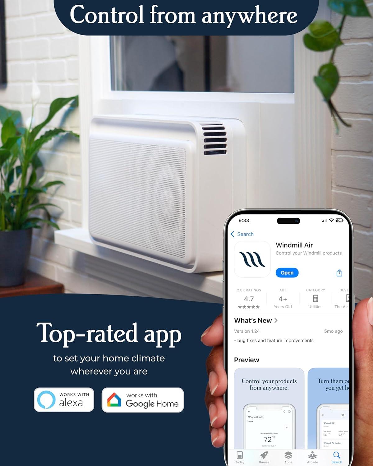Windmill 8000 BTU Smart Wi-Fi Quiet Air Conditioner 350 Sq Ft