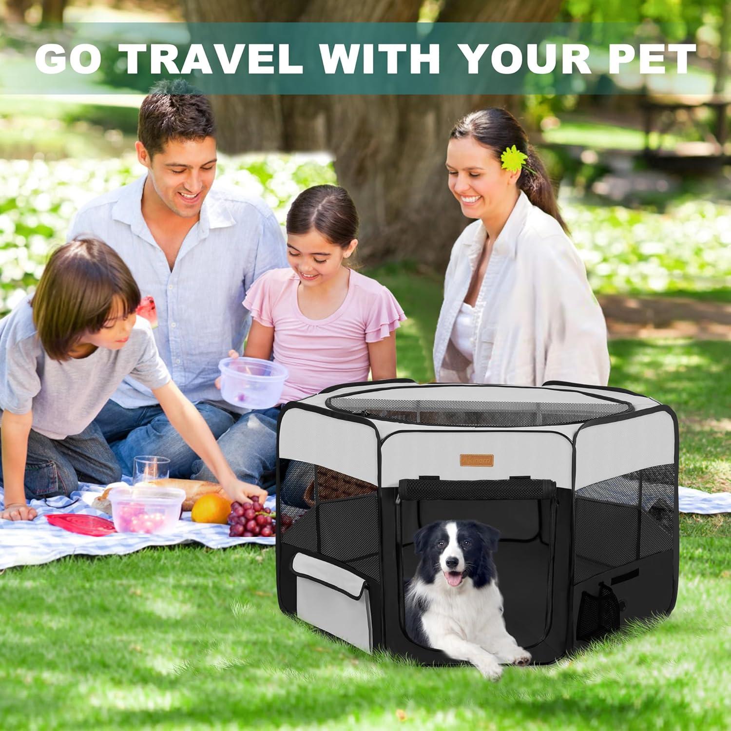 Portable Black and Gray Mesh Pet Playpen with Carry Bag