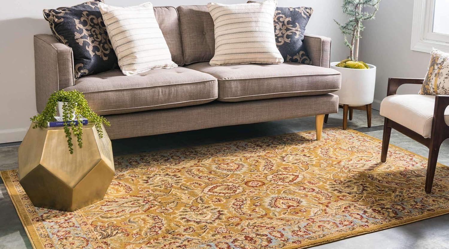 Voyage Dark Yellow Floral Rectangular Synthetic Area Rug