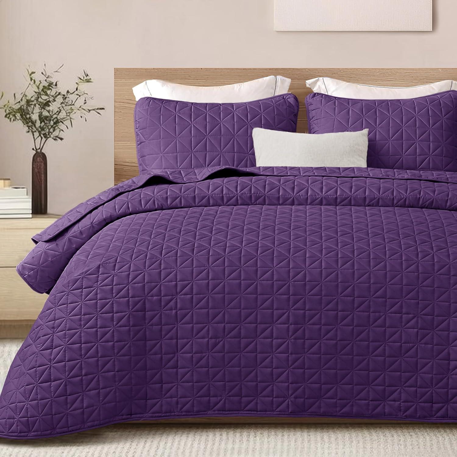 Exclusivo Mezcla Twin Quilt Bedding Set, Lightweight Soft Purple Twin Bedspreads Coverlets with Geometric Stitched Pattern