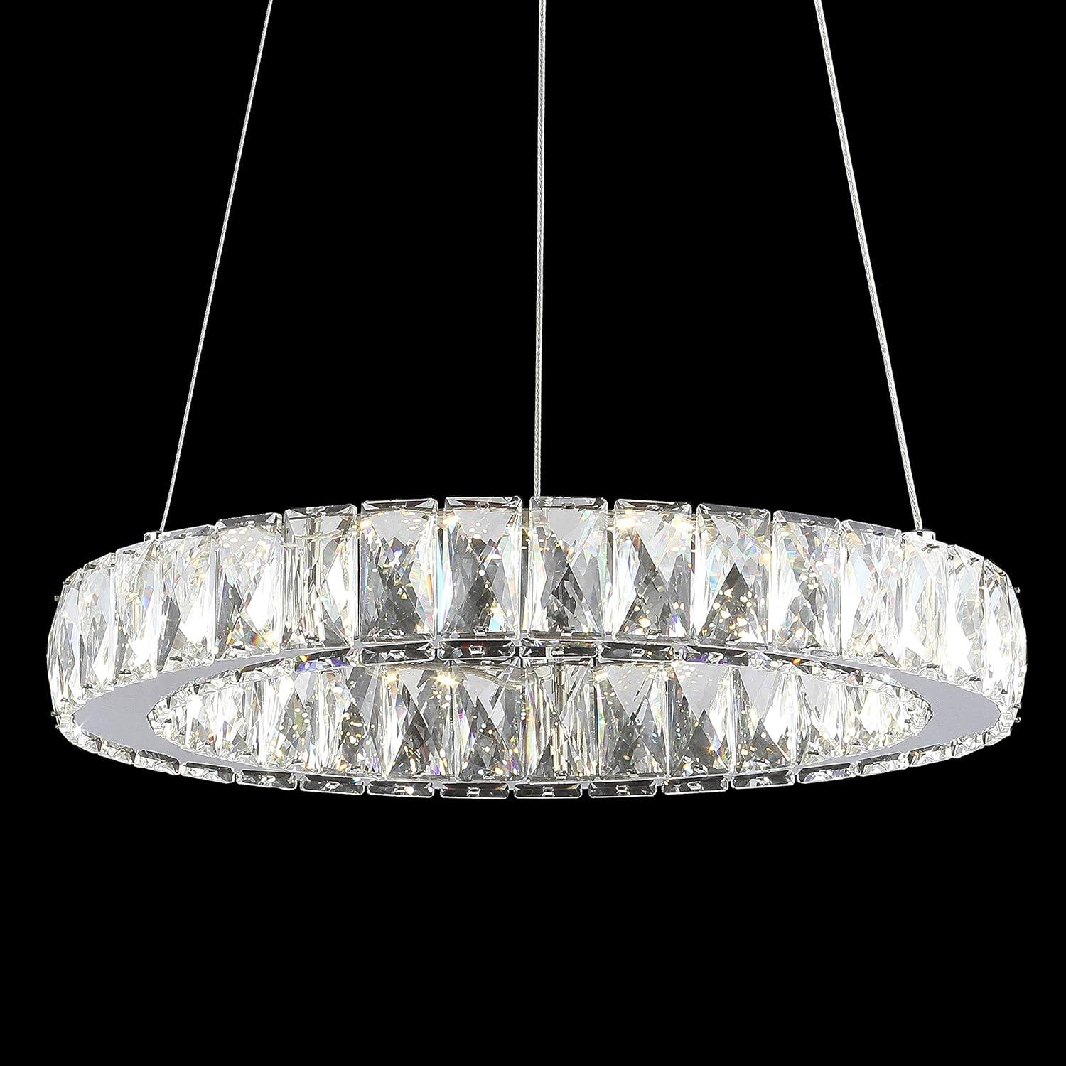 Reese 15.7" Adjustable Integrated LED Metal/Crystal Pendant Pendant, Chrome/Clear