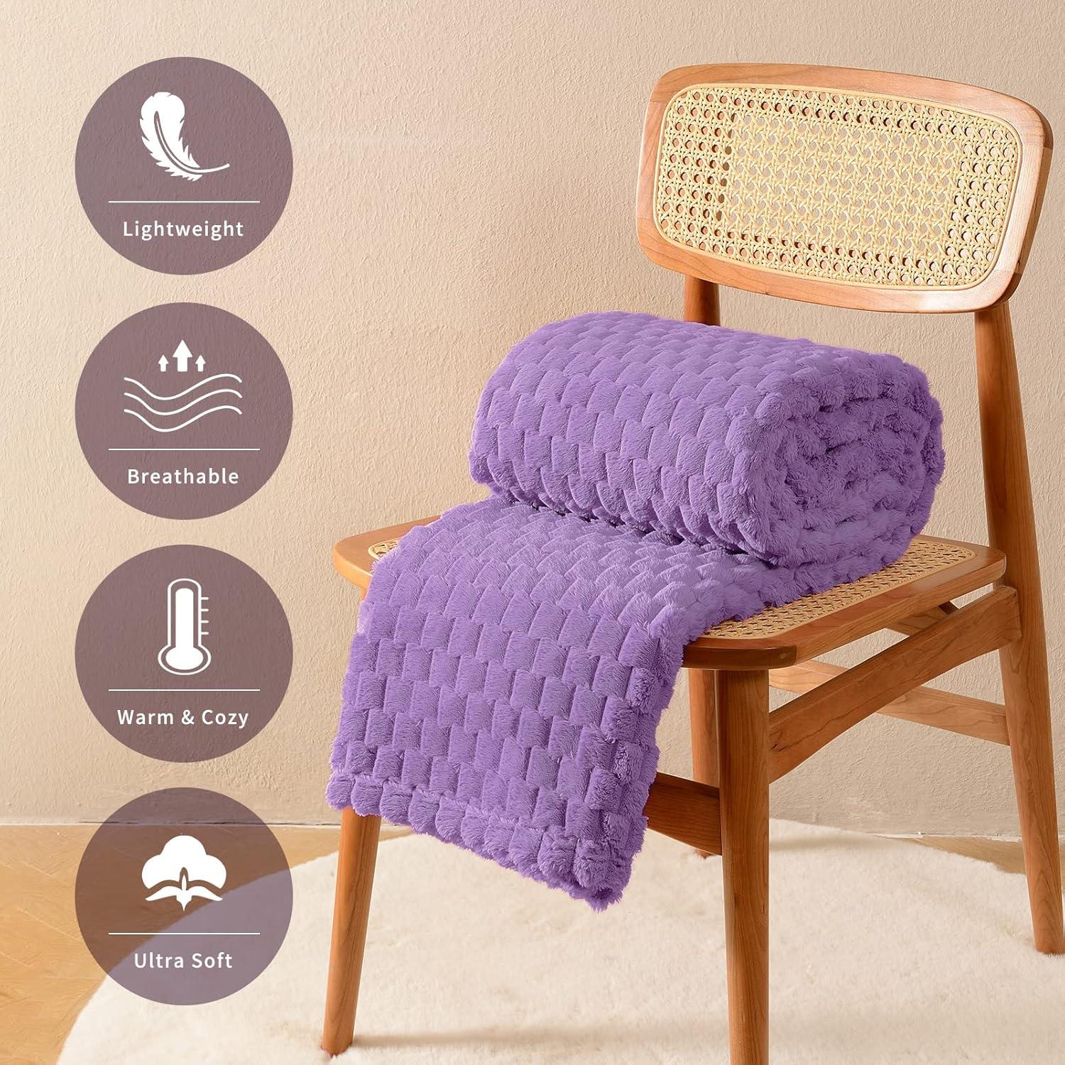 PAVILIA Soft Waffle Blanket Throw for Sofa Bed, Lightweight Plush Warm Blanket for Couch , Lavender Purple/Throw - 50x60