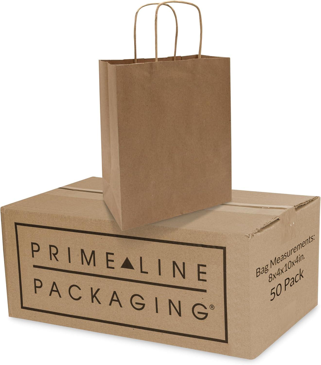 Eco-Friendly Brown Kraft Paper Shopping Bags with Handles, 8x4x10 inches, 50 Pack