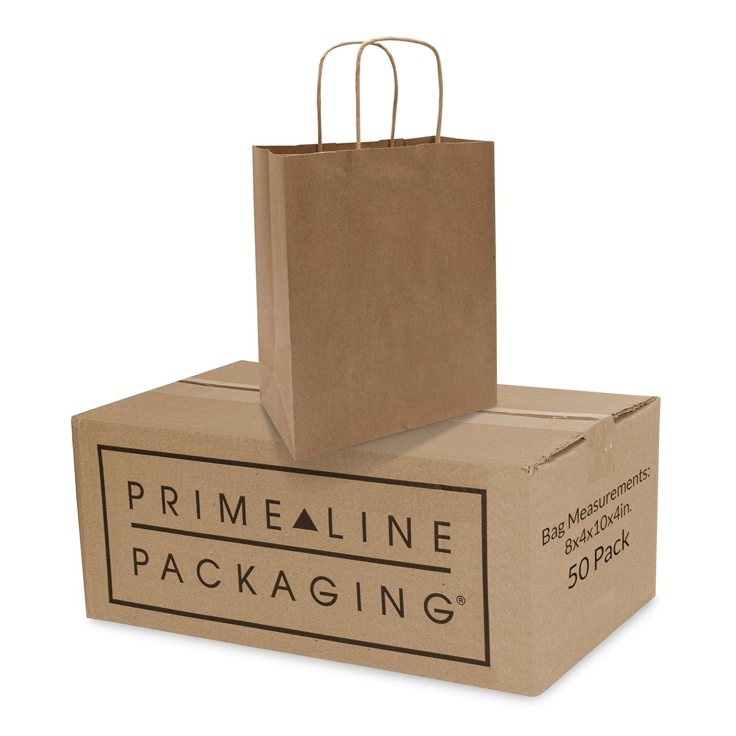 Eco-Friendly Brown Kraft Paper Shopping Bags with Handles, 8x4x10 inches, 50 Pack