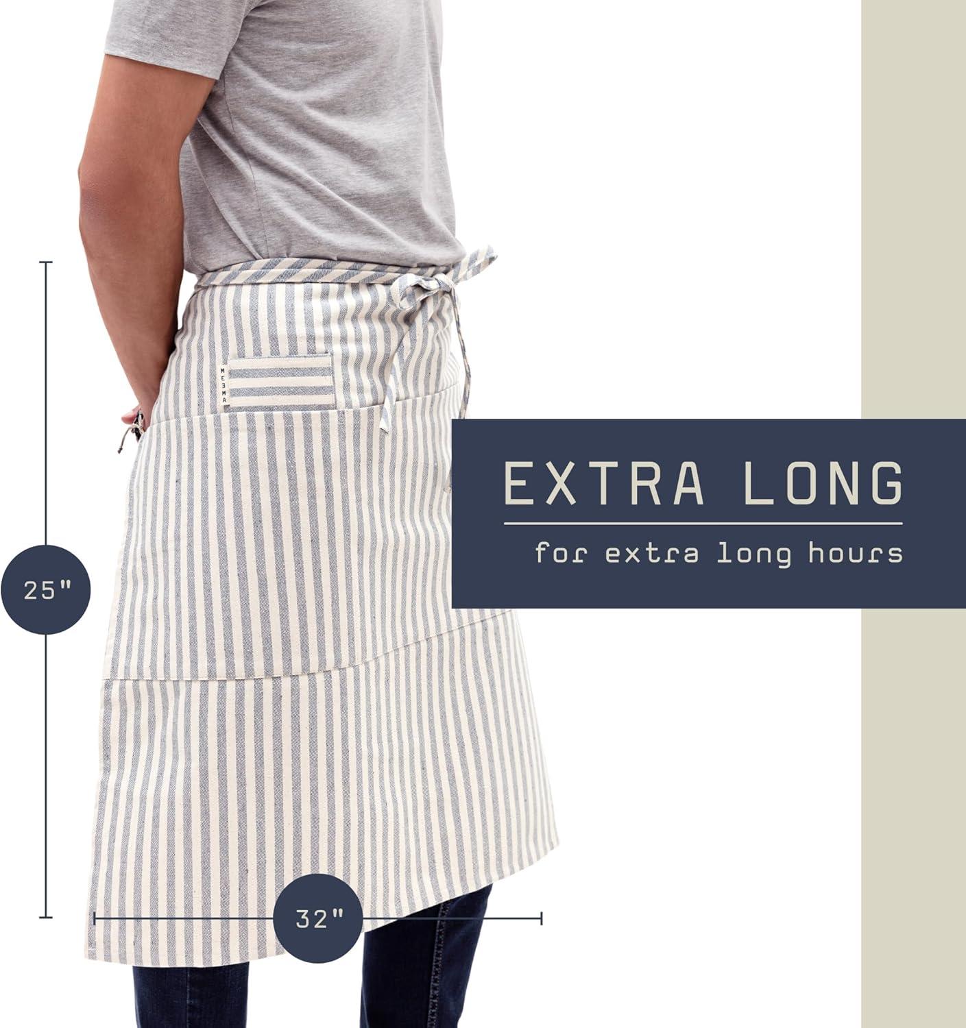 Denim Striped Upcycled Cotton Bistro Apron with Pockets