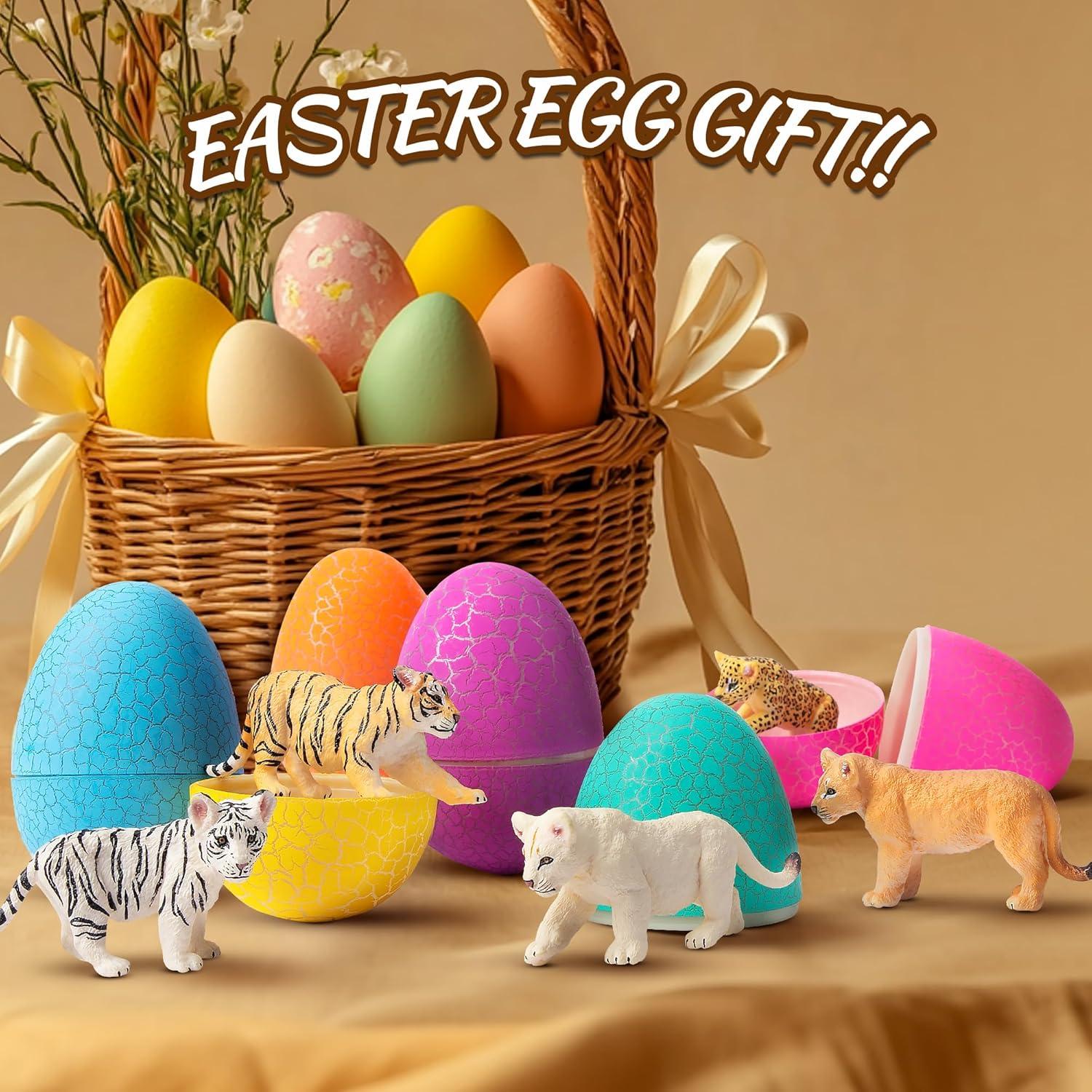 Toymany 12 Safari Animal Figurines, High Emulational Baby Plastic Zoo Animals, Lions Tigers Leopards Figure Toy Set, Easter Eggs Cake Toppers Christmas Birthday Gift for Kids Toddlers