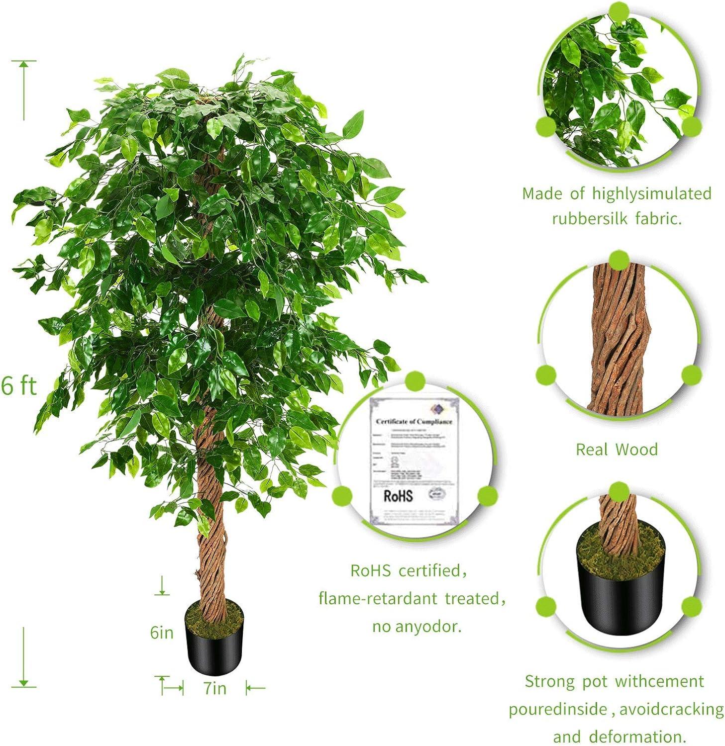 6ft Green Artificial Ficus Silk Tree with Plastic Pot