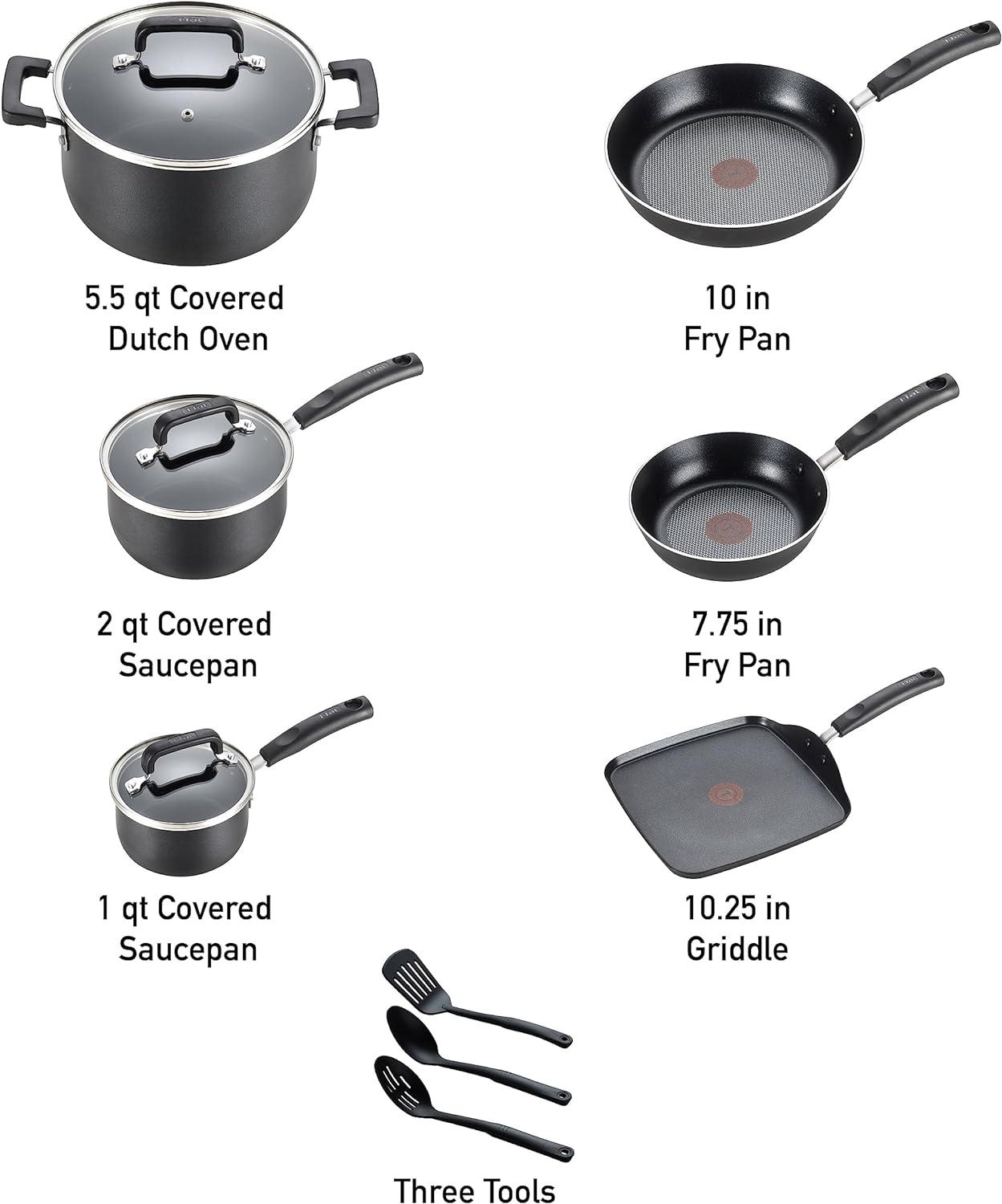 T-fal 12-Piece Black Non-Stick Aluminum Cookware Set