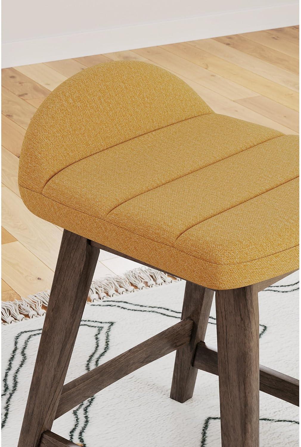 Mustard Upholstered Wood Counter Height Bar Stools, Set of 2