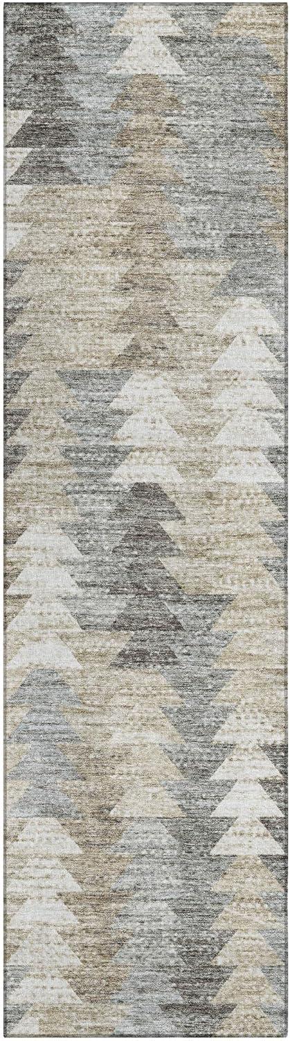 Taupe Geometric Flat Woven Indoor Outdoor Runner Rug