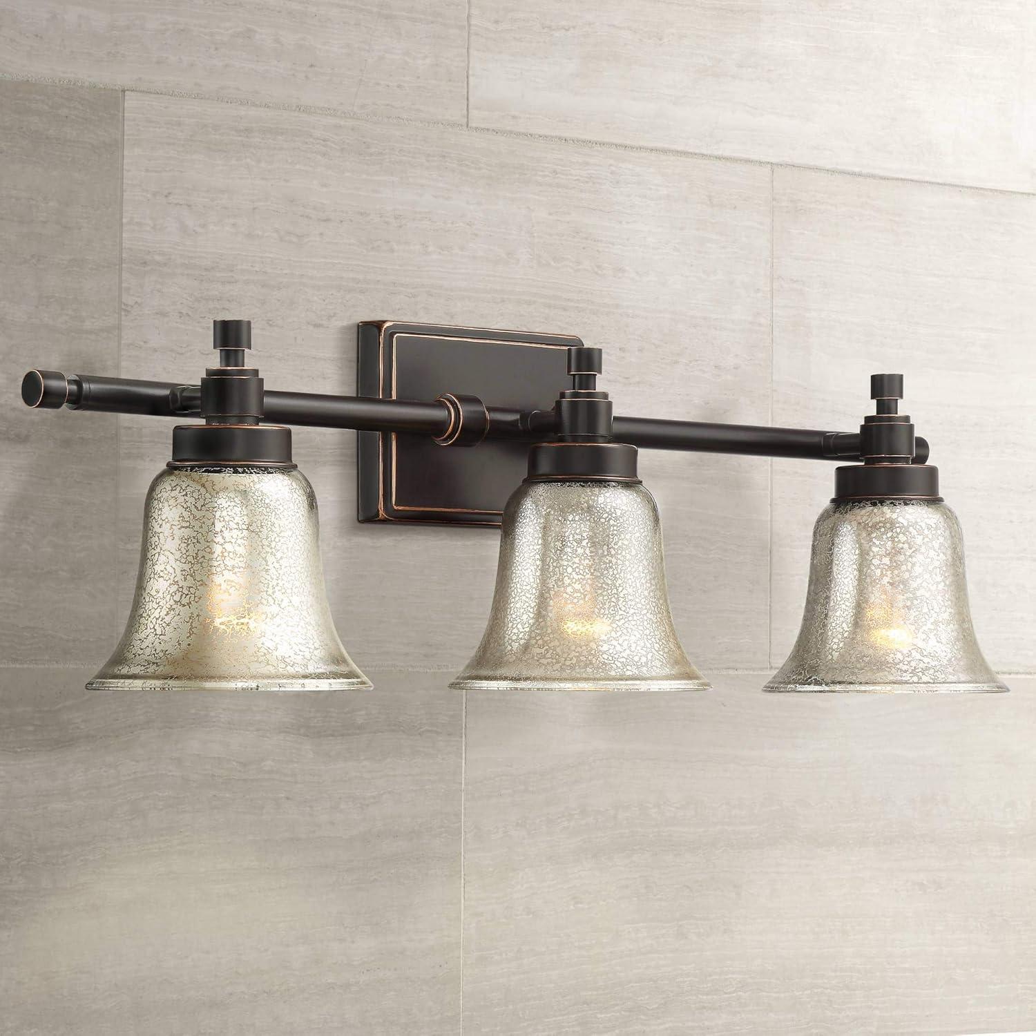 Bronze 26.5" 3-Light Industrial Wall Fixture with Mercury Glass Shades