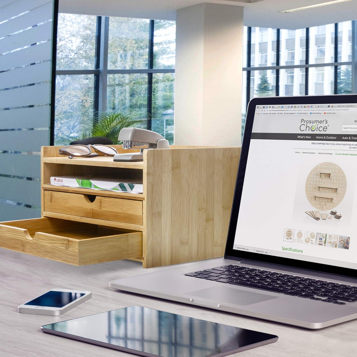 Prosumer'S Choice 3-Tier Bamboo Desktop Organizer With Us Letter Size Drawers for Home