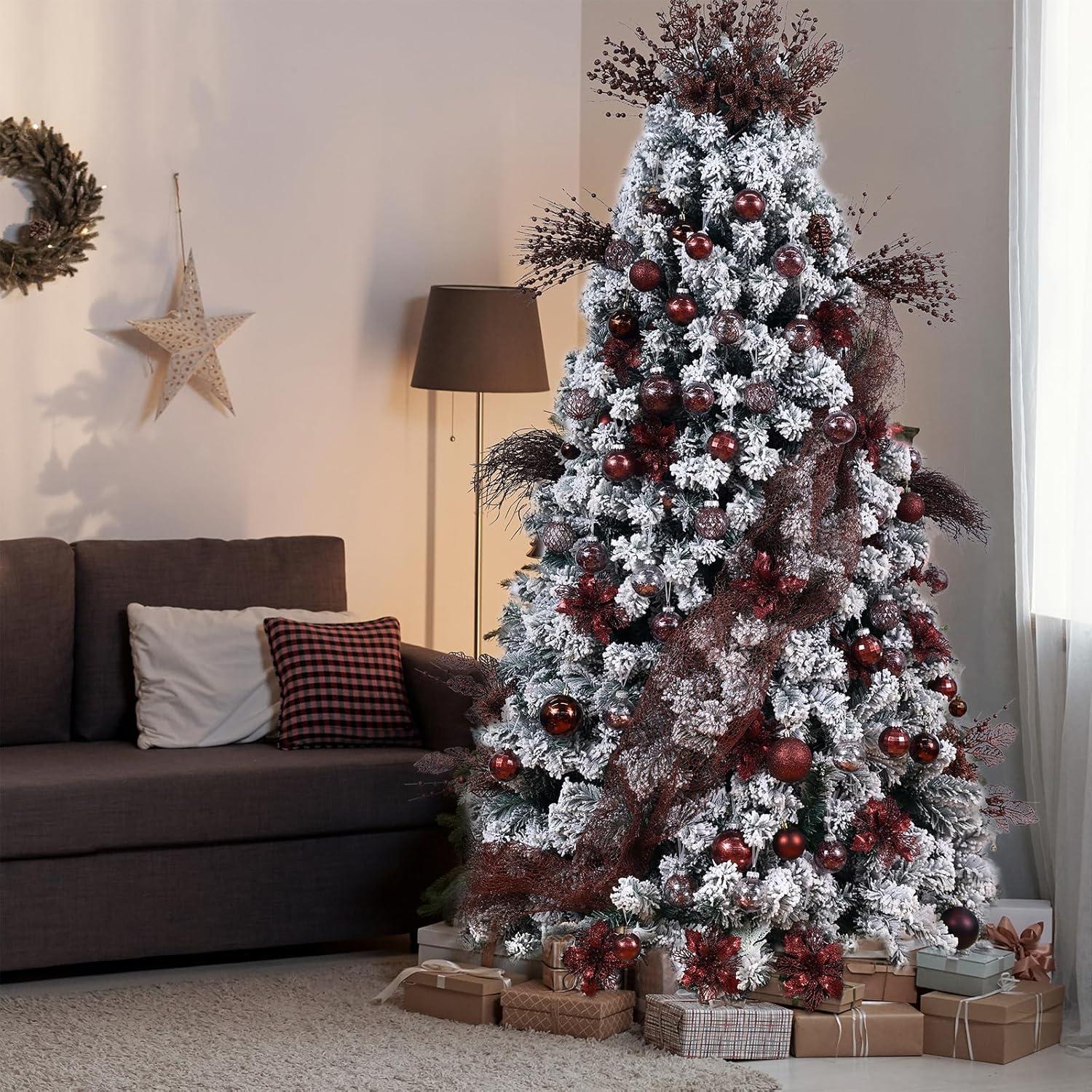 30ct Christmas Ball Ornaments-60mm/2.36" Shatterproof Clear Plastic Xmas Balls Baubles Set with Stuffed Delicate Sparkling, Hanging Christmas Tree Decorations (Rose Gold)