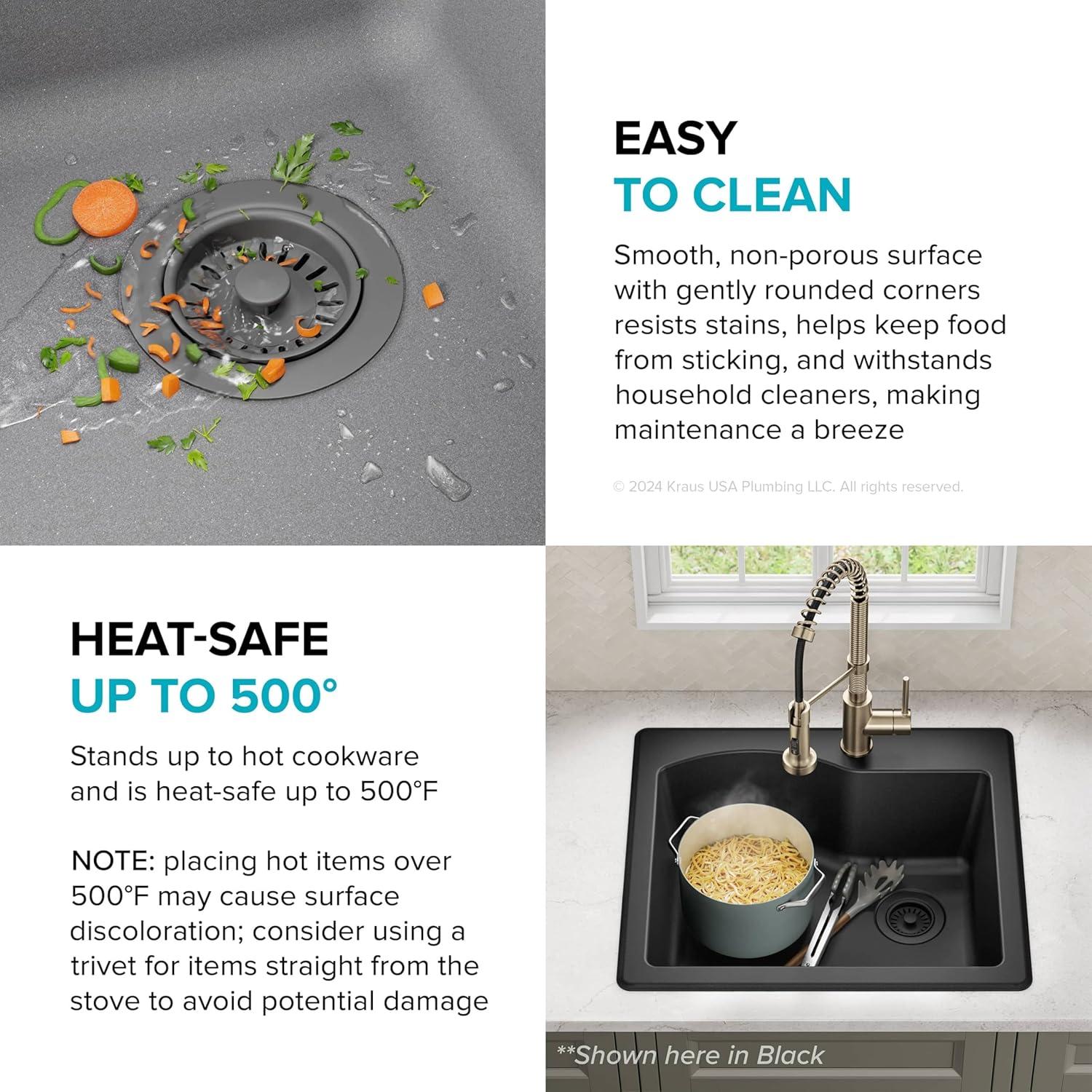 KRAUS Quarza™ 25" L Dual Mount Single Bowl Granite Kitchen Sink