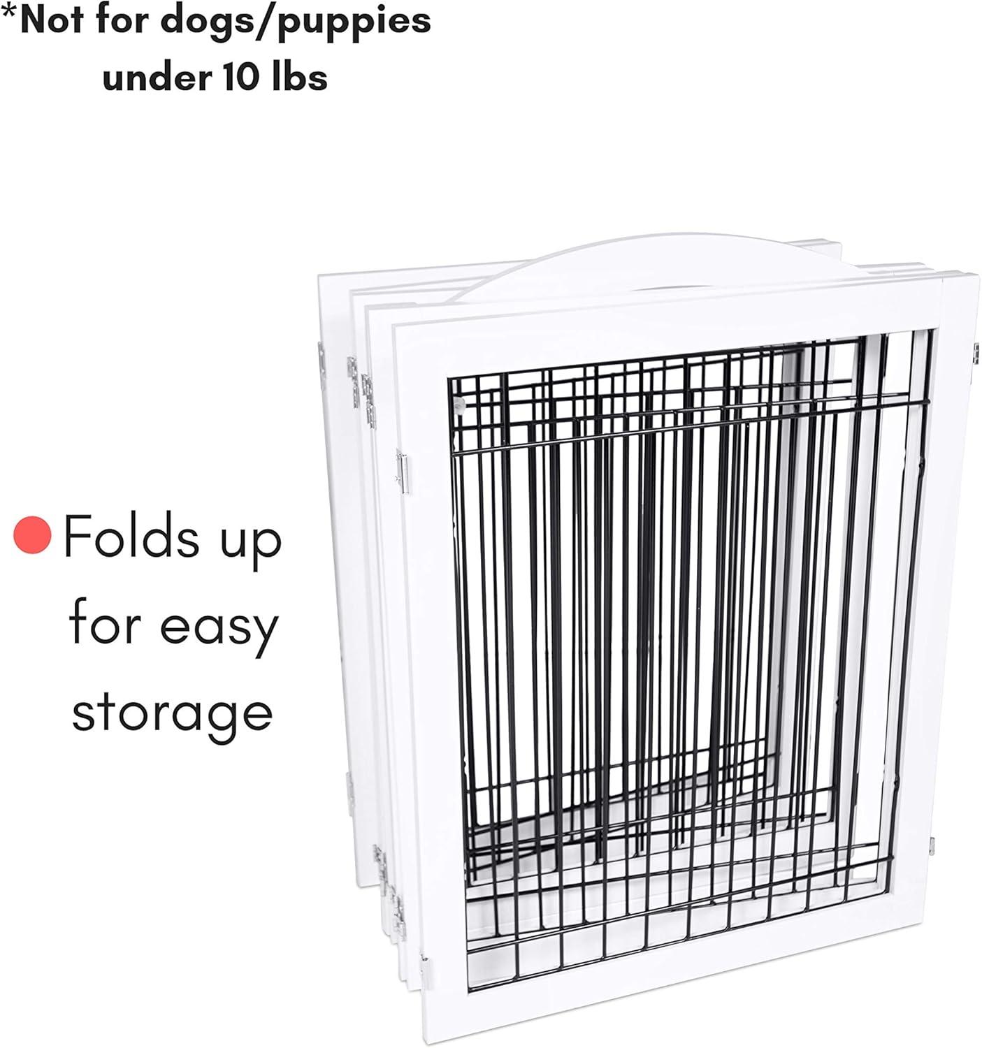 Expandable White Wood and Black Wire Freestanding Pet Gate