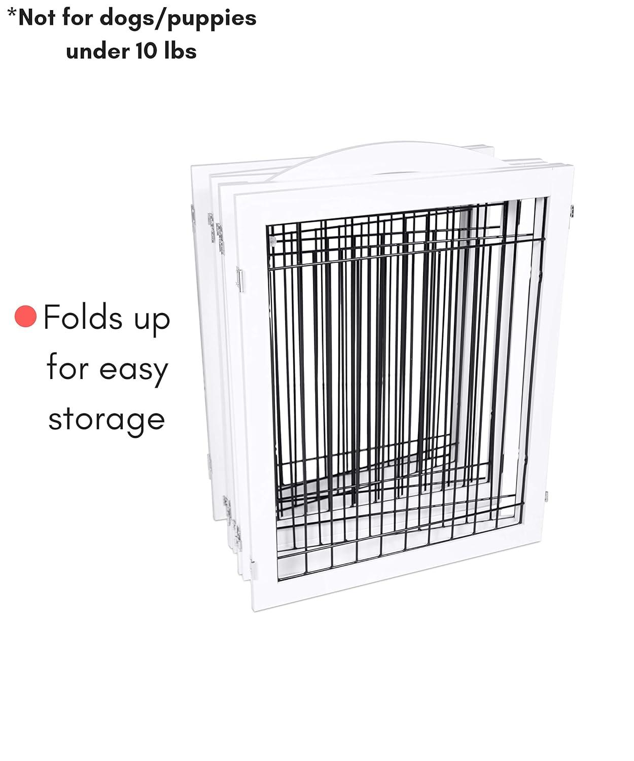 Expandable White Wood and Black Wire Freestanding Pet Gate