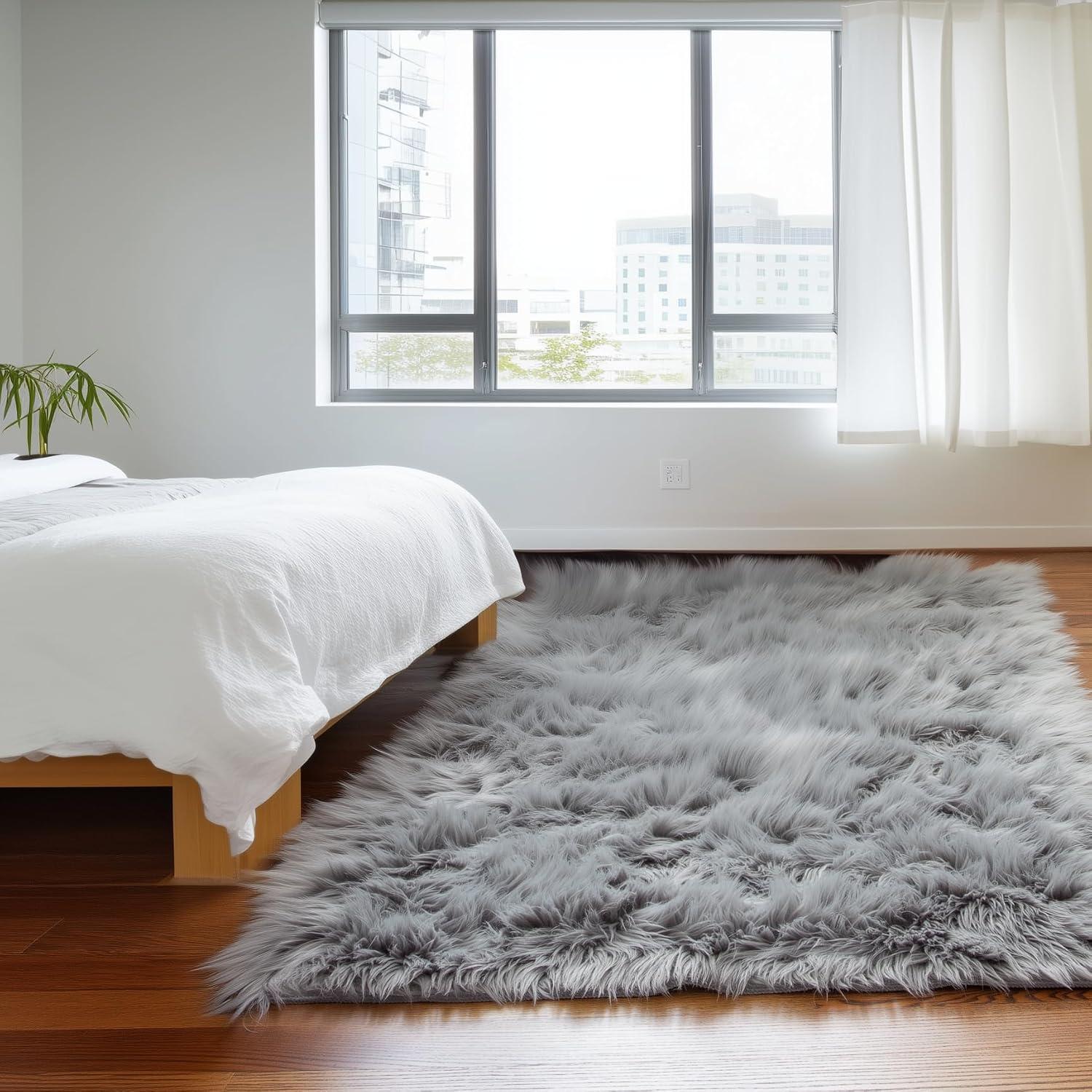 Diller White Faux Sheepskin Fur Machine Washable Shag Fluffy Area Rug