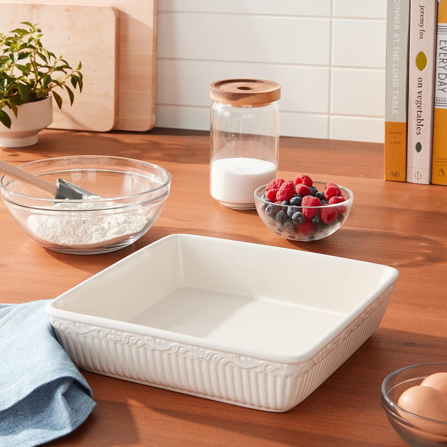 White Ridged Ceramic Square Baking Dish