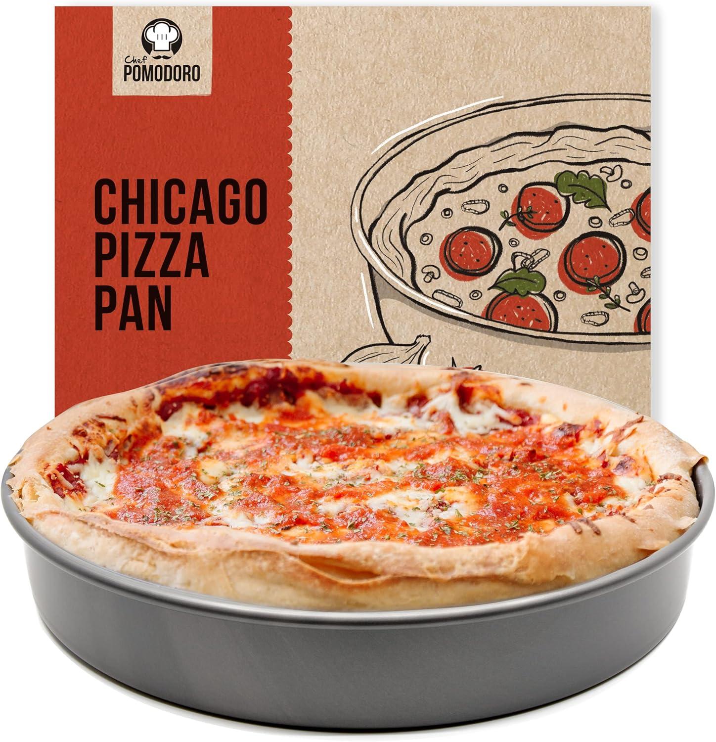 Chef Pomodoro Chicago Deep Dish Pizza Pan 12", Hard Anodized Aluminum