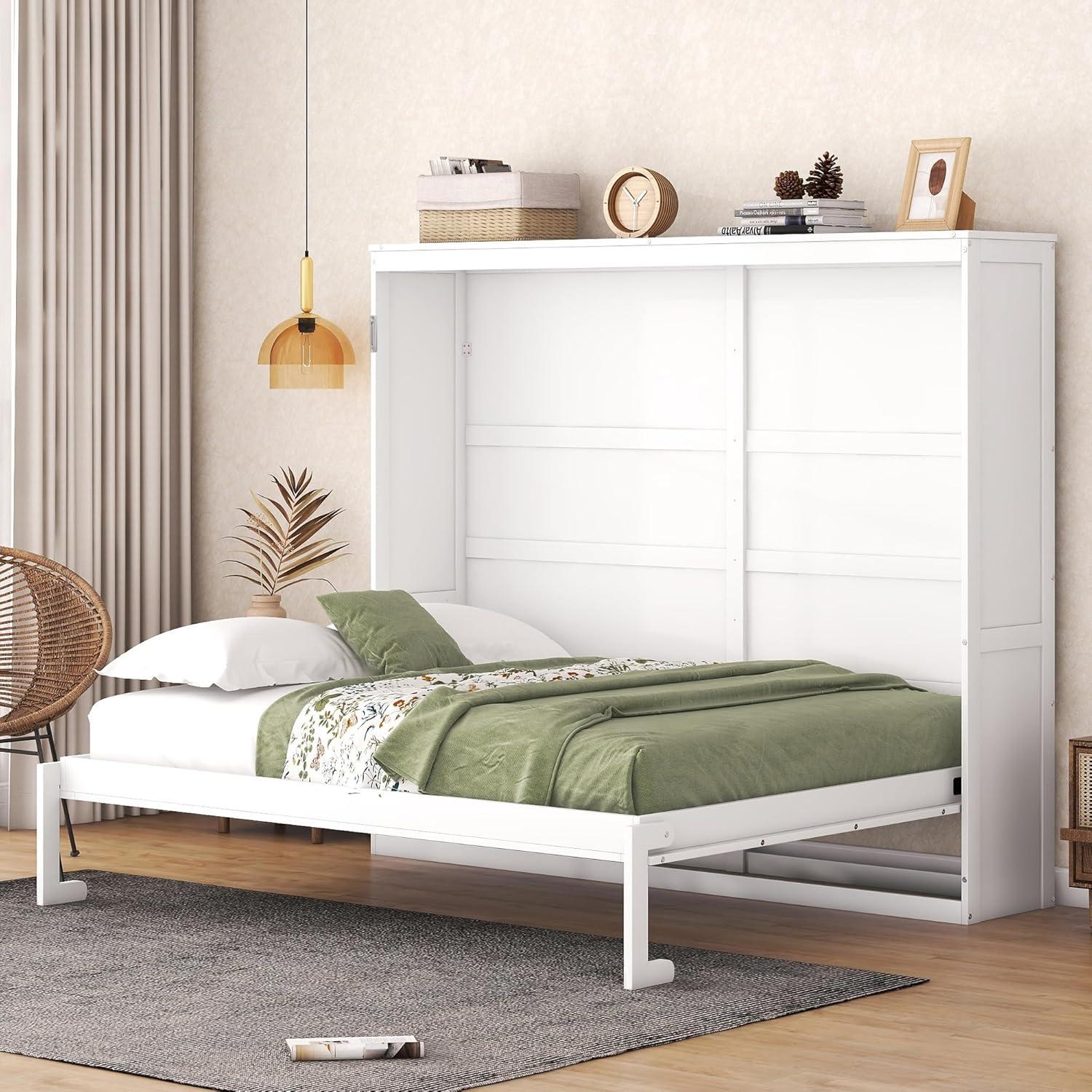 Queen Size Murphy Bed Wall Bed,Space-Saving Wall Bed for Multipurpose Rooms,Queen size murphy bed cabinet,Sleeping Arrangement for Multipurpose Area, Bedroom, Guest Room, or Living Room (White, Queen)