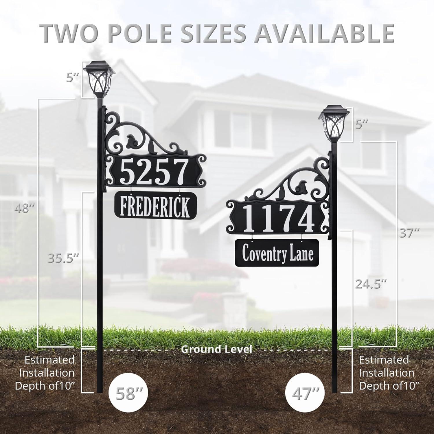 Address America Double-Sided Reflective Boardwalk Lawn Address Sign With Name Rider And LED Solar Light on 58" Pole