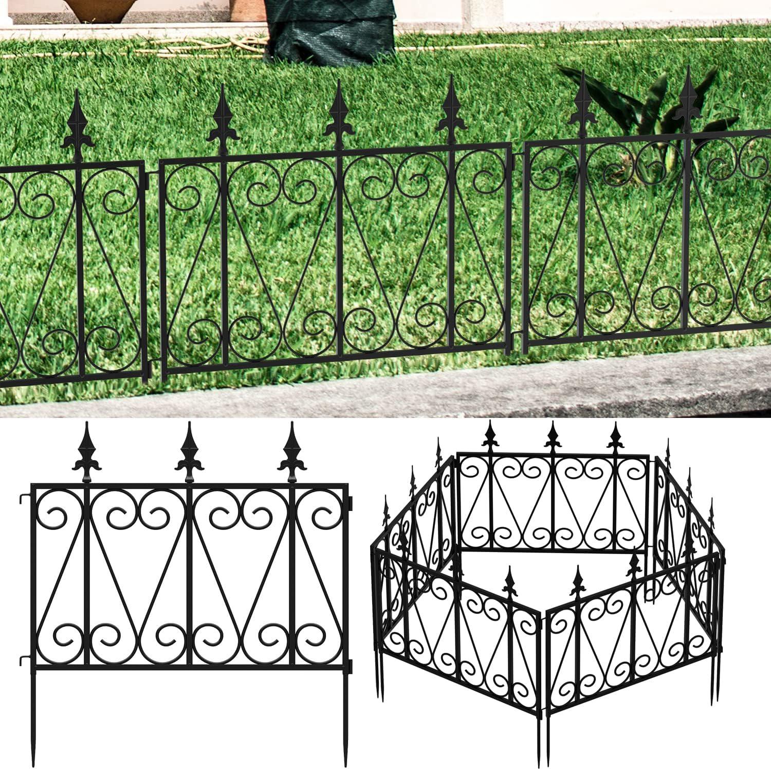 Black Iron Decorative Garden Border Fence Panels, 24in x 24in