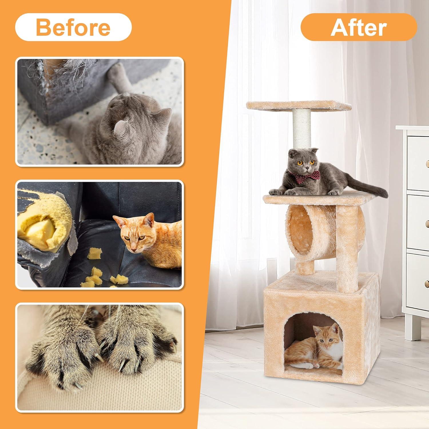 ZENY 36-in Cat Tree & Condo Scratching Post Tower, Beige