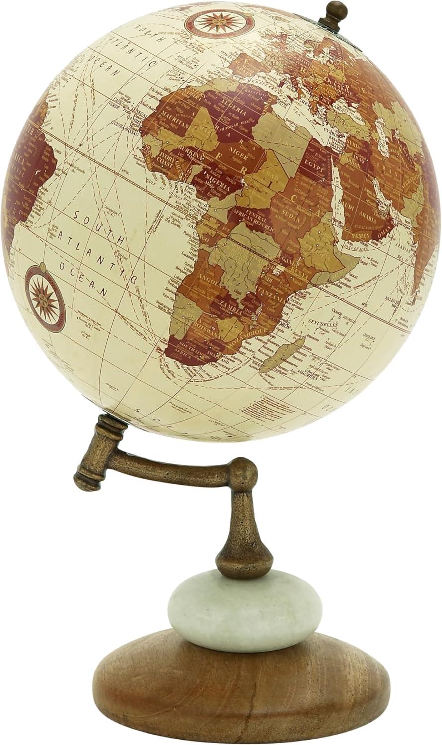 Cream and Gold Mango Wood Globe with Marble Base