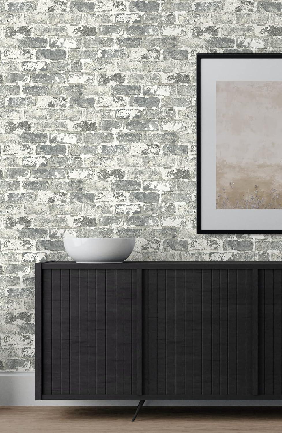 NextWall  Weathered Grey Brick Peel and Stick Wallpaper - 20.5 in. W x 18 ft. L