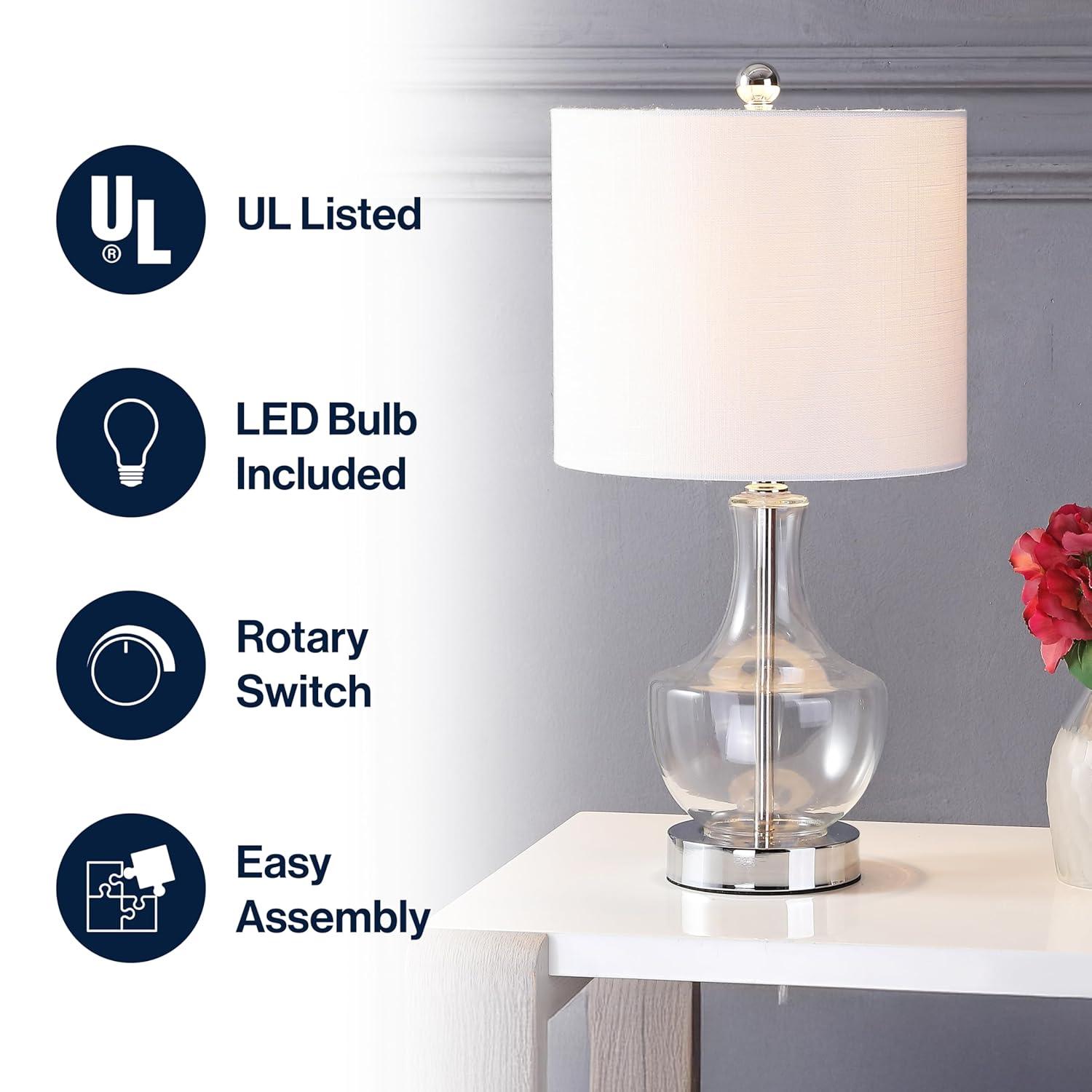 JONATHAN Y JYL1029A Colette 20" Mini Glass LED Table Lamp, Transitional, Glam, Global for living room, dinning room, bedroom, office Bulb Included, Clear