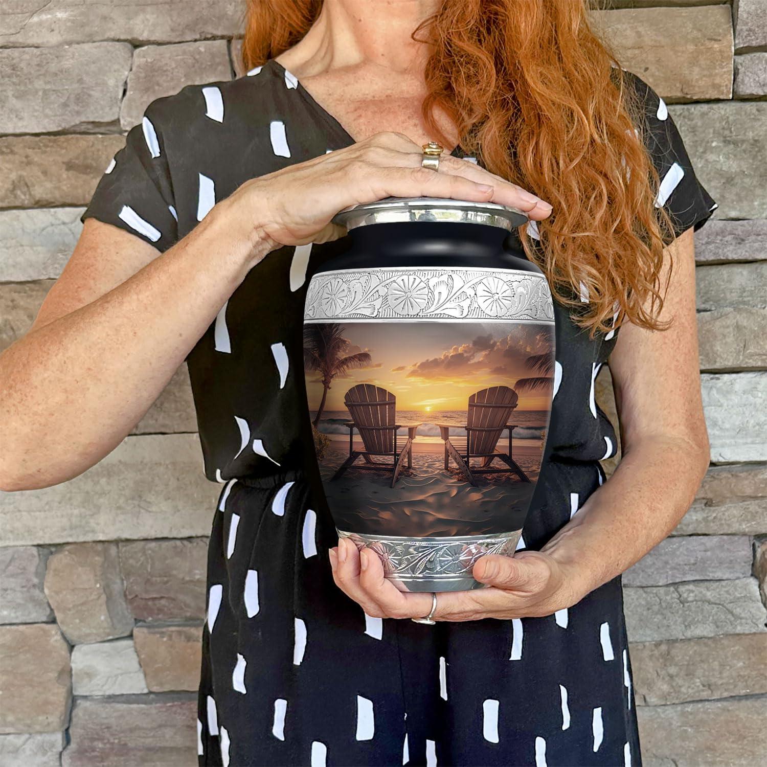 Beach Urn for Human Ashes | Large Handcrafted Funeral Memorial | Decorative Cremation Sunrise Sunset Urn for Women and Men