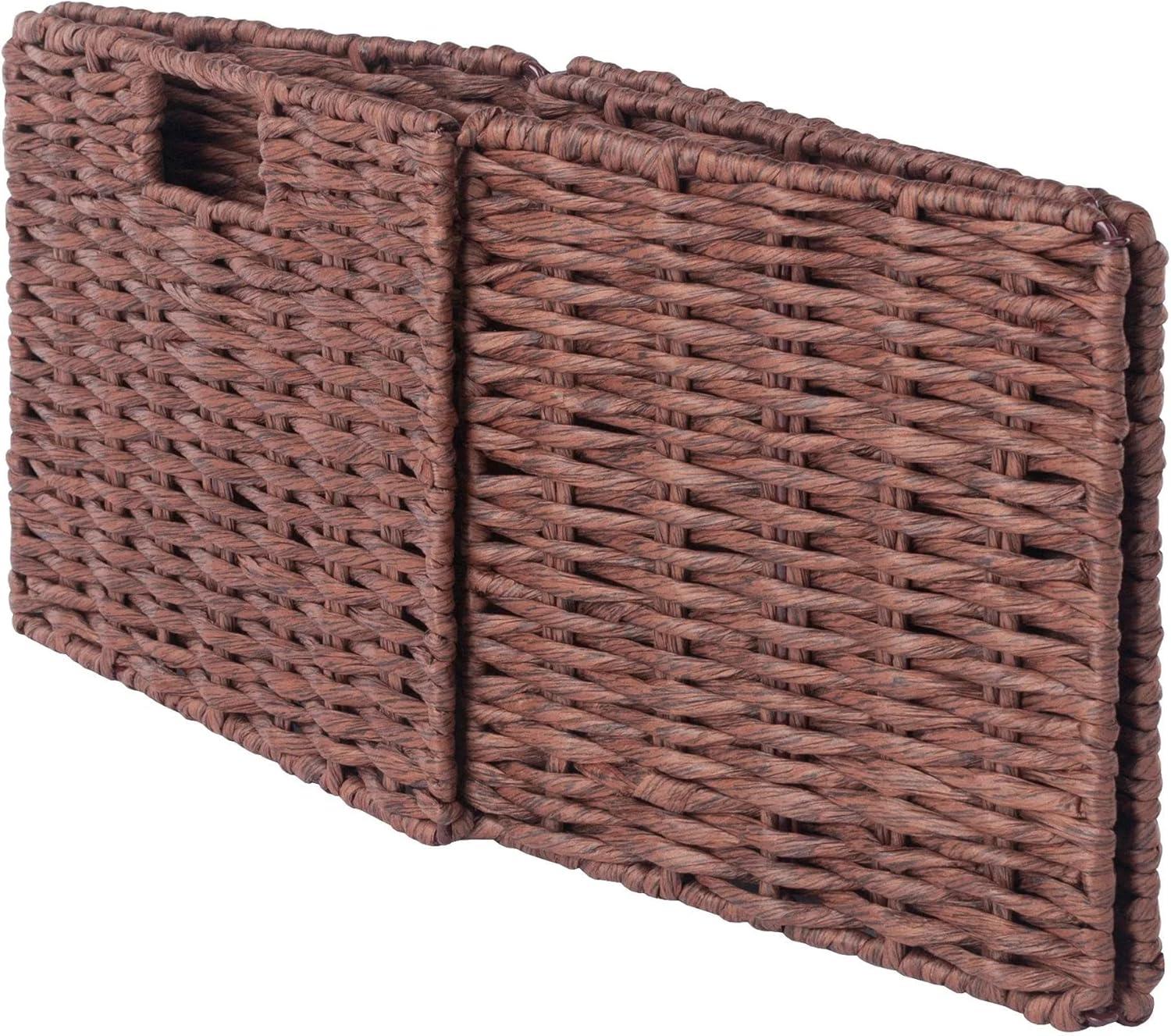 3pc Tessa Woven Rope 2 Small and 1 Large Basket Set Walnut - Winsome: Rectangular Storage Organizer, Spot Clean