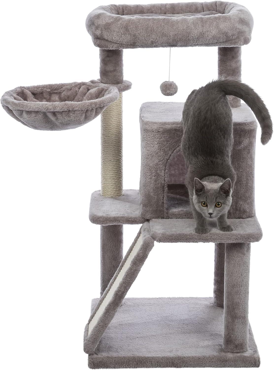 TRIXIE TRIXIE Pepito 39.4" Cat Tower, 3-Level Cat Tree with Sisal Scratching Posts and Ramp, Plush Condo and Hammock