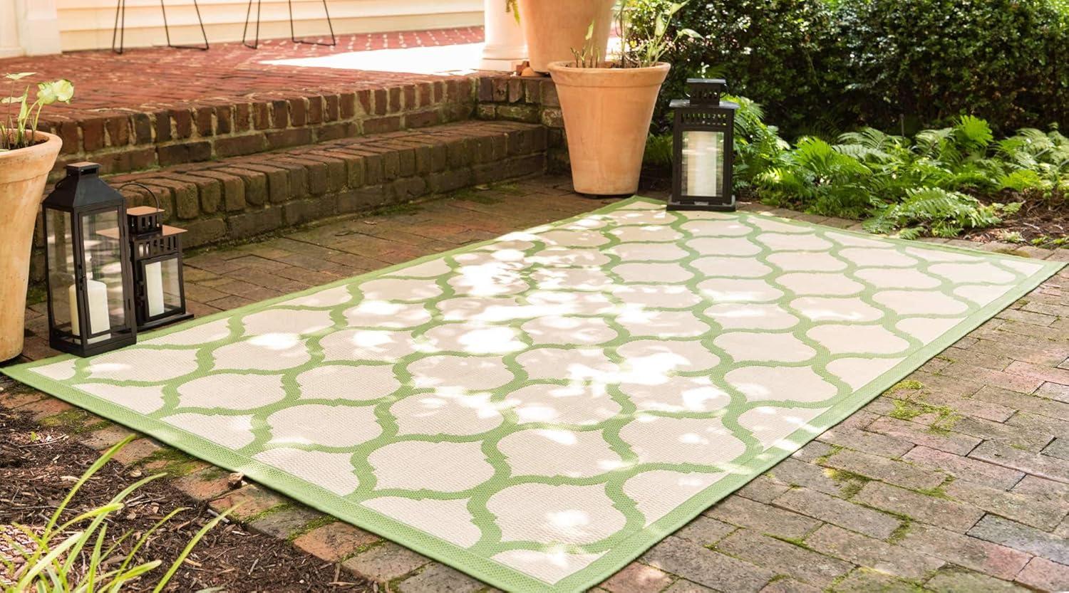 Unique Loom 6' 1 x 9' 0 Beige and Green Outdoor Trellis Moroccan Area Rug